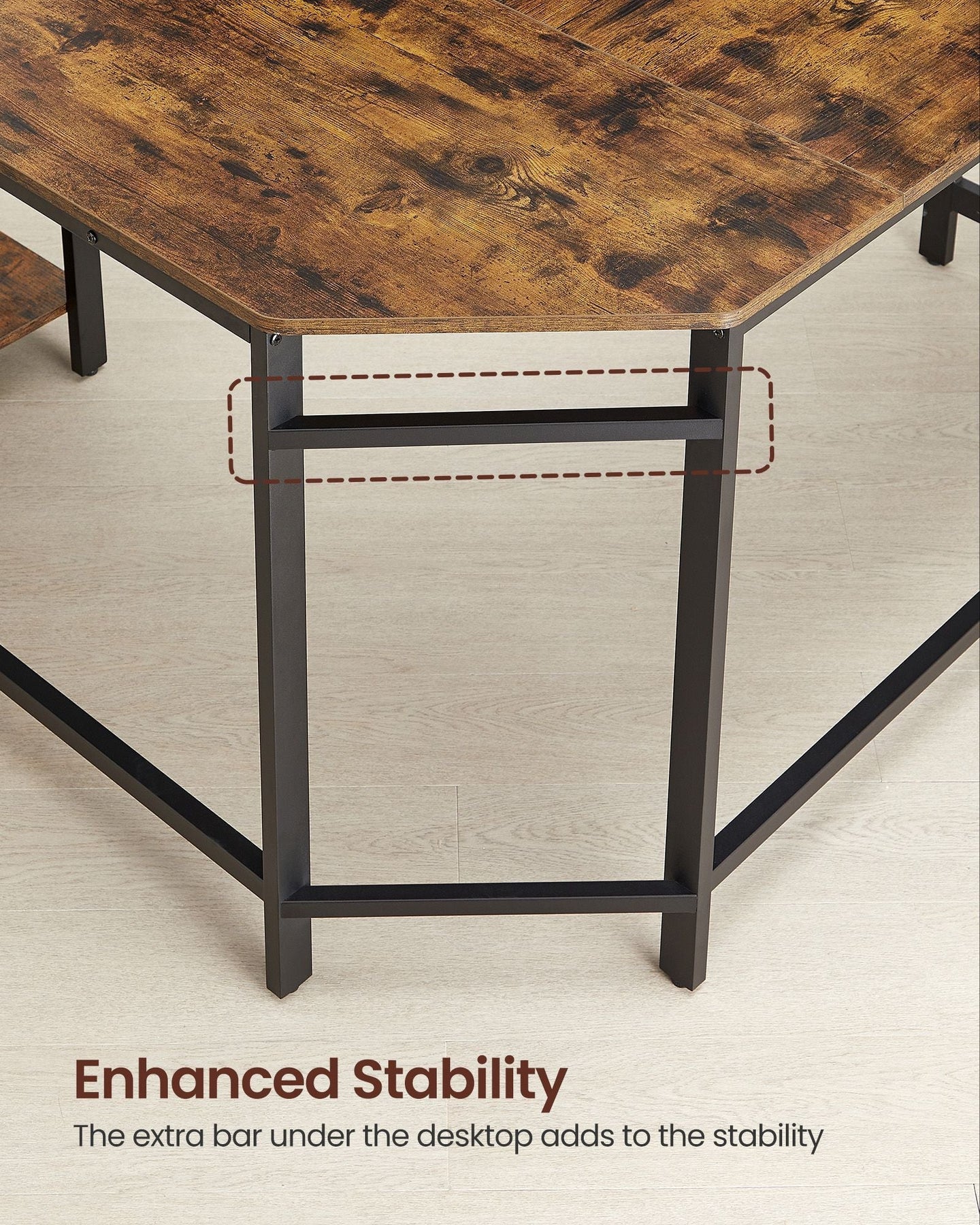 L-Shaped Writing Desk - Wood - Rustic Brown - Space-Saving with Shelf
