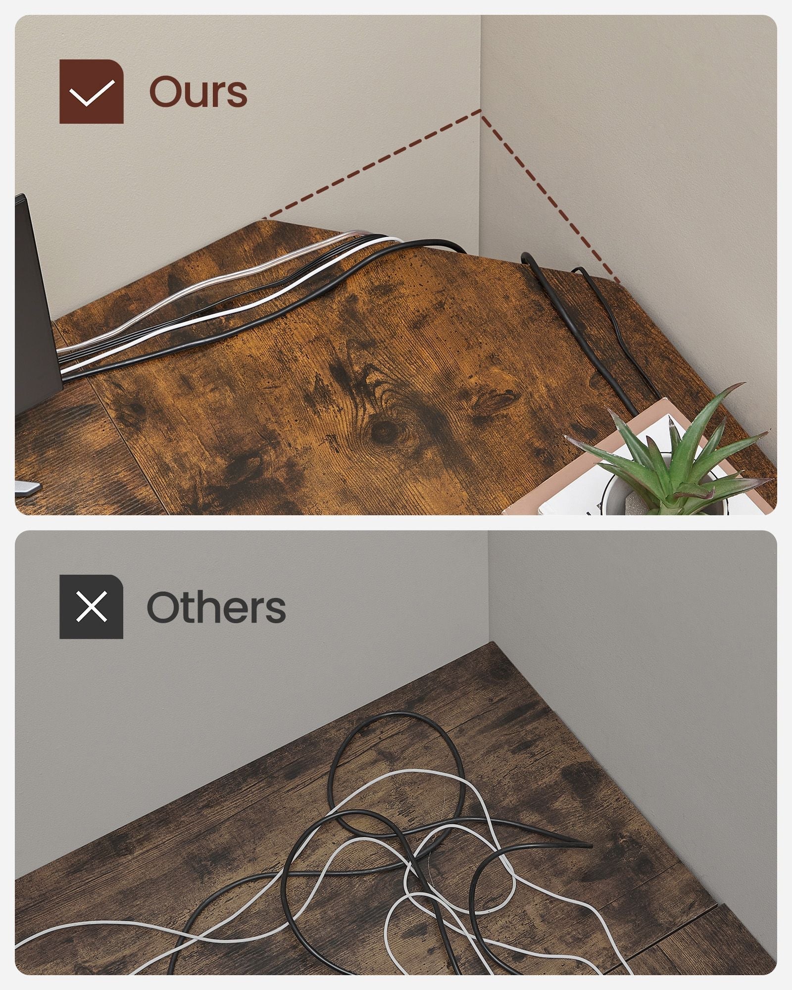 L-Shaped Writing Desk - Wood - Rustic Brown - Space-Saving with Shelf