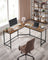L-Shaped Corner Desk - Wood - Greige and Black