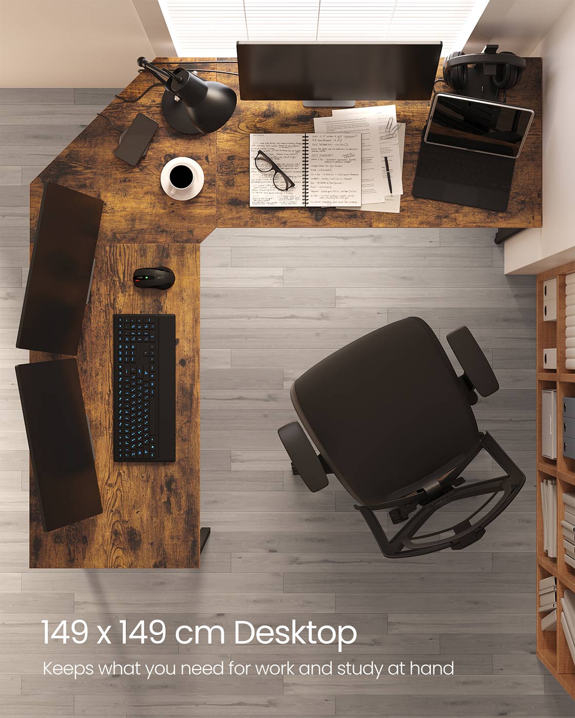 L-Shaped Corner Desk - Wood - Greige and Black