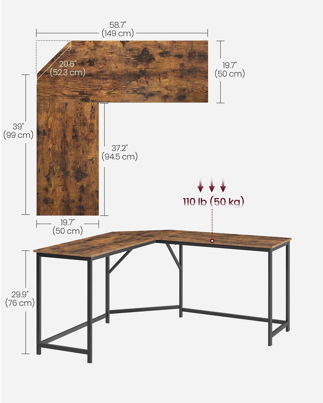 L-Shaped Corner Desk - Wood - Greige and Black