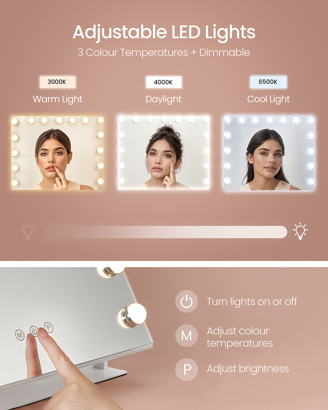 Vanity Makeup Mirror - Matte White - Touch Control