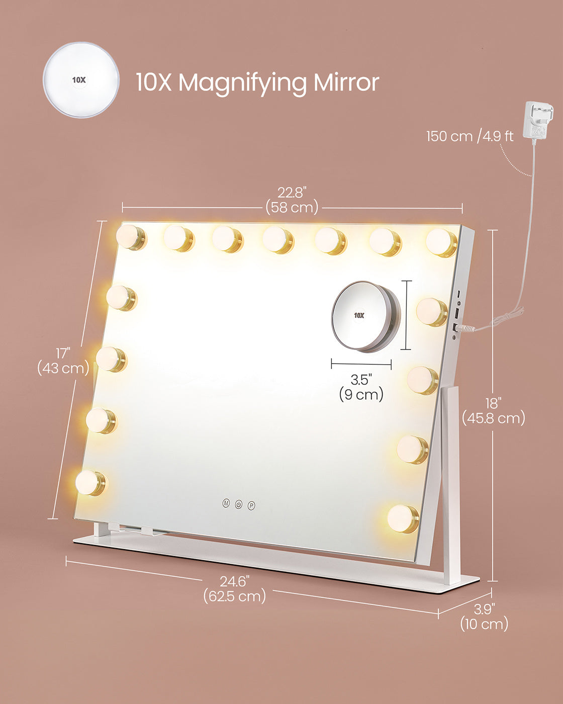 Vanity Makeup Mirror - Matte White - Touch Control