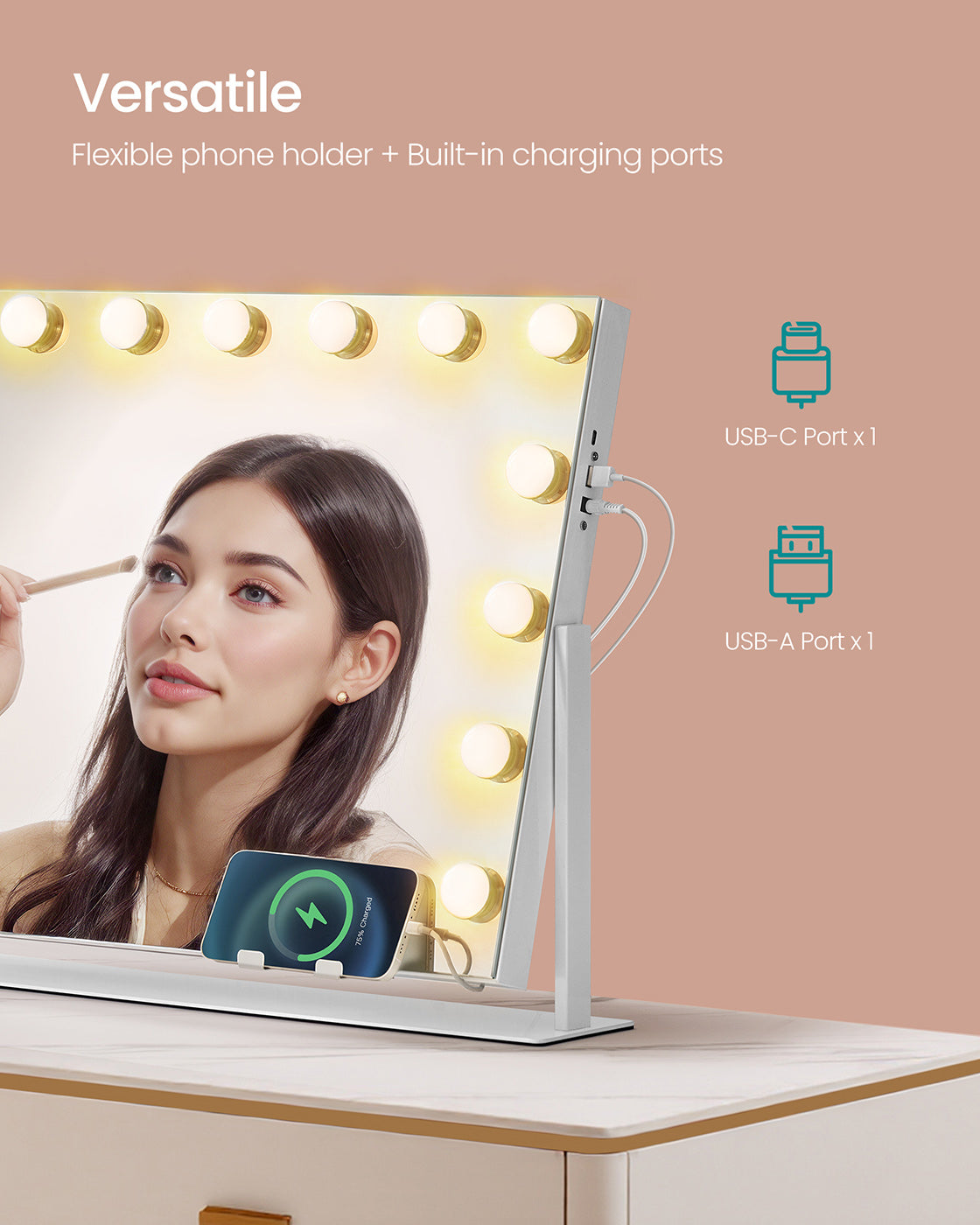 Vanity Makeup Mirror - Matte White - Touch Control