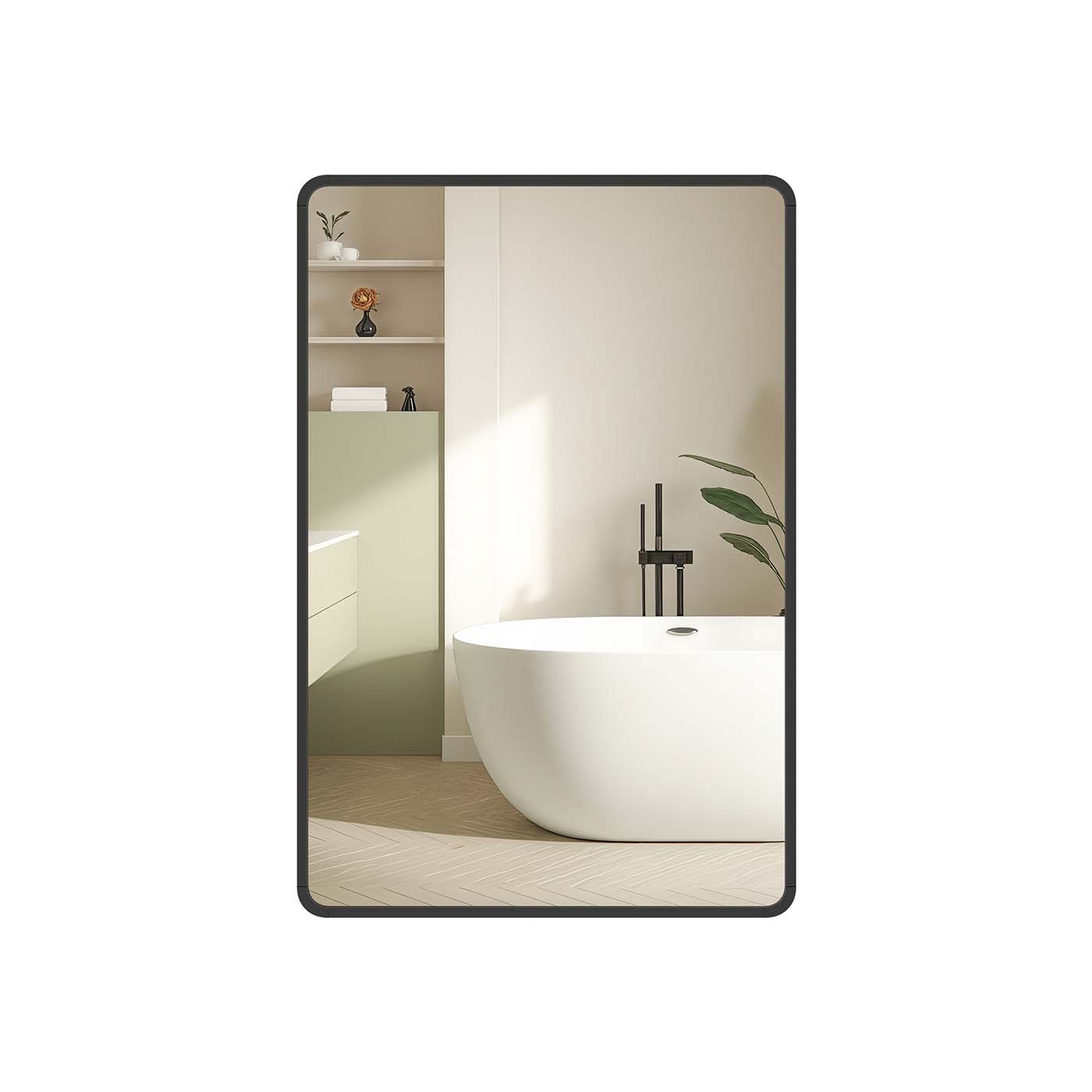 Wall Mounted Rectangular Mirror - Aluminium - Ink Black - Safety Film with Two Mounting Options