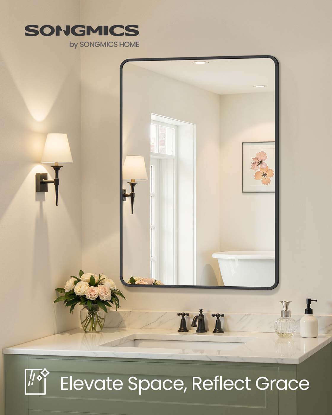 Wall Mounted Rectangular Mirror - Aluminium - Ink Black - Safety Film with Two Mounting Options