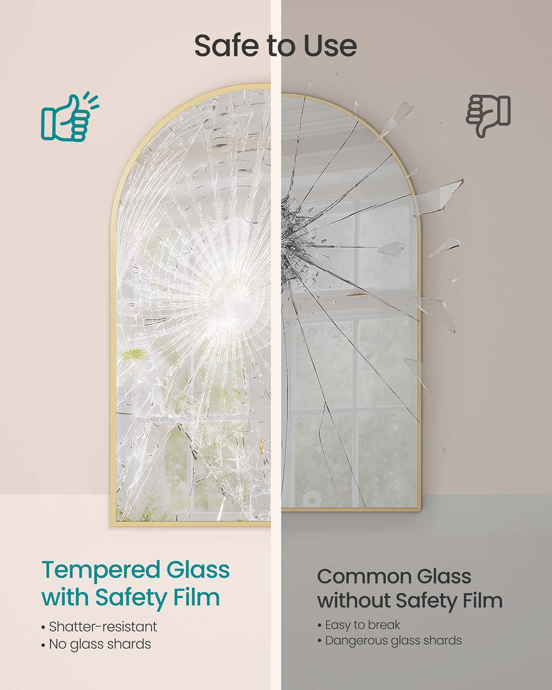 Arched Wall Mirror - Aluminium - Ink Black - Safety Film