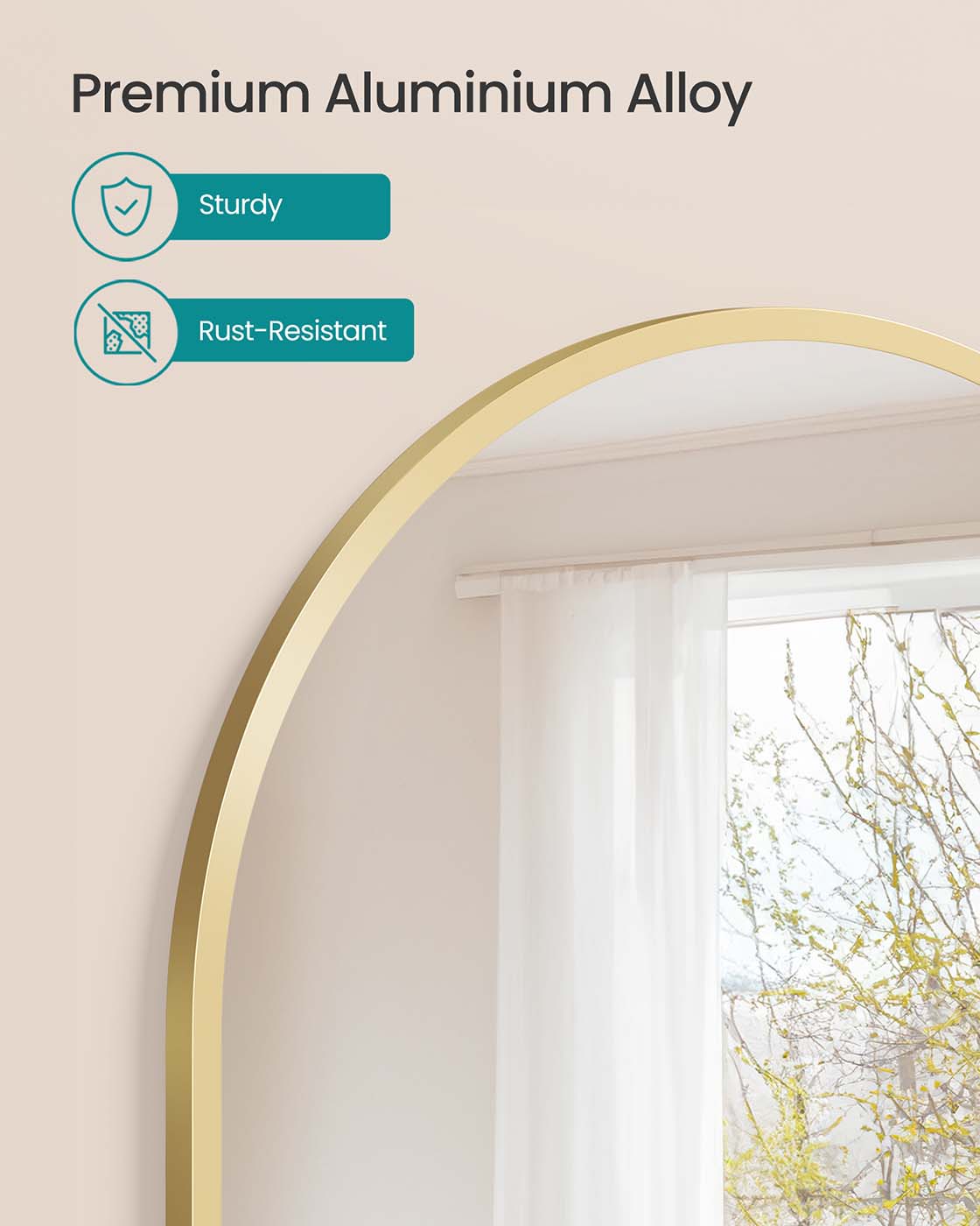 Arched Wall Mirror - Aluminium - Ink Black - Safety Film
