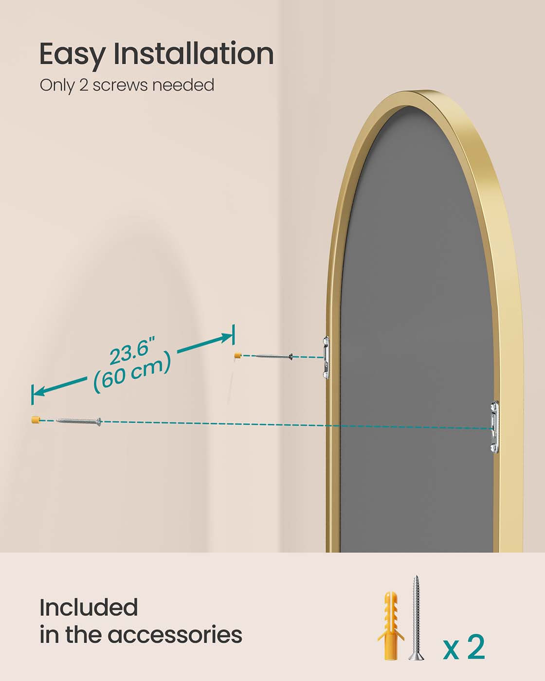 Arched Wall Mirror - Aluminium - Ink Black - Safety Film