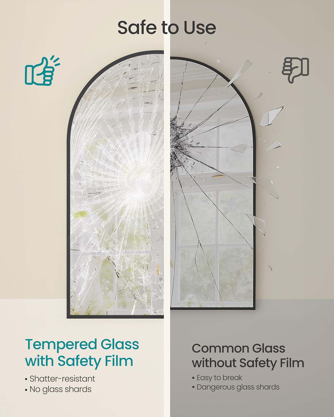 Arched Wall Mirror - Aluminium - Ink Black - Safety Film