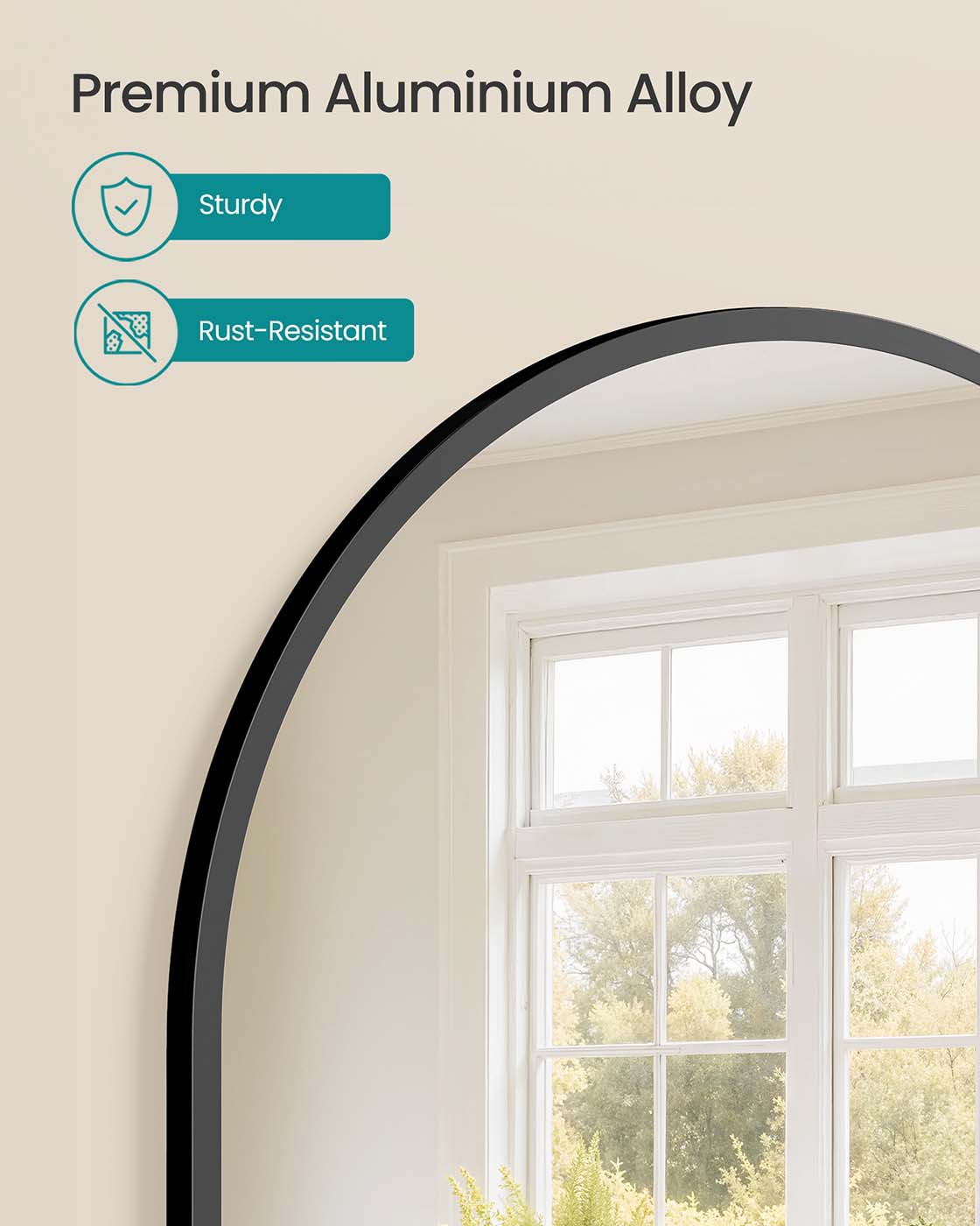 Arched Wall Mirror - Aluminium - Ink Black - Safety Film