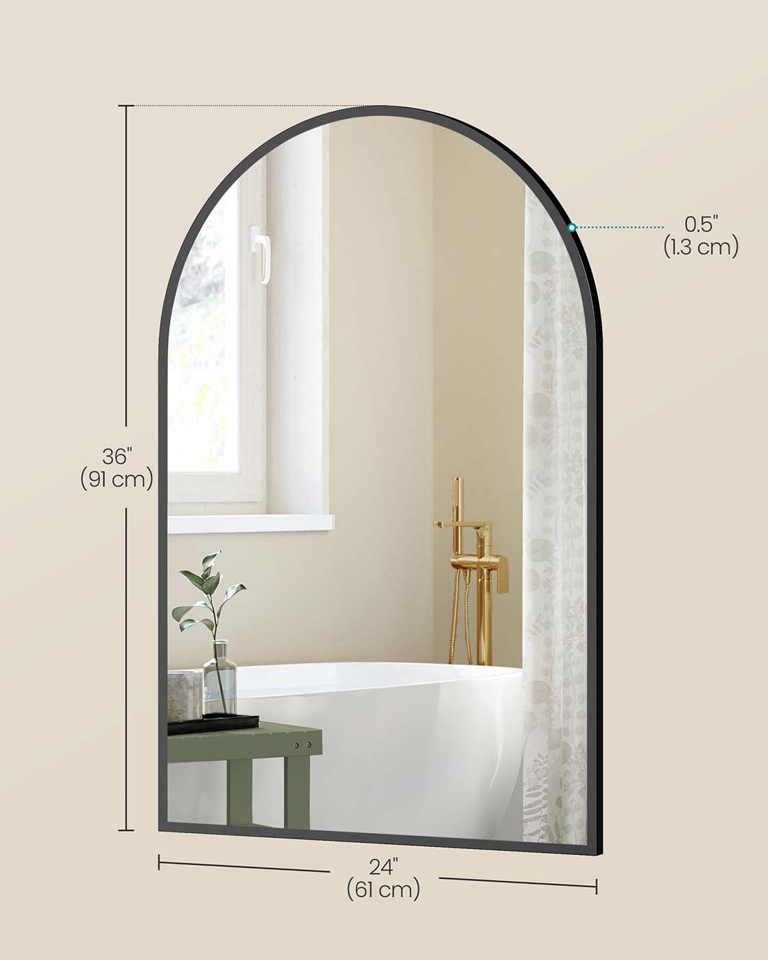 Arched Wall Mirror - Aluminium - Ink Black - Safety Film