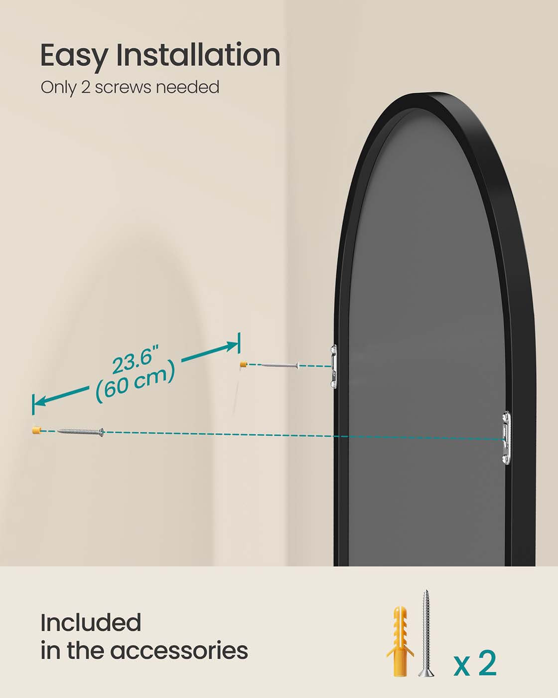 Arched Wall Mirror - Aluminium - Ink Black - Safety Film