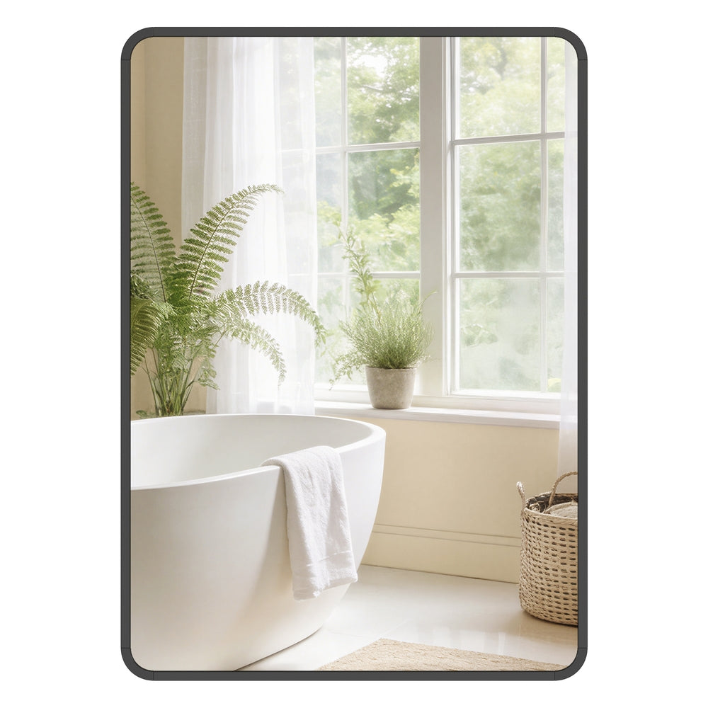 Bathroom Mirror - Tempered Glass and Aluminium Alloy - Ink Black