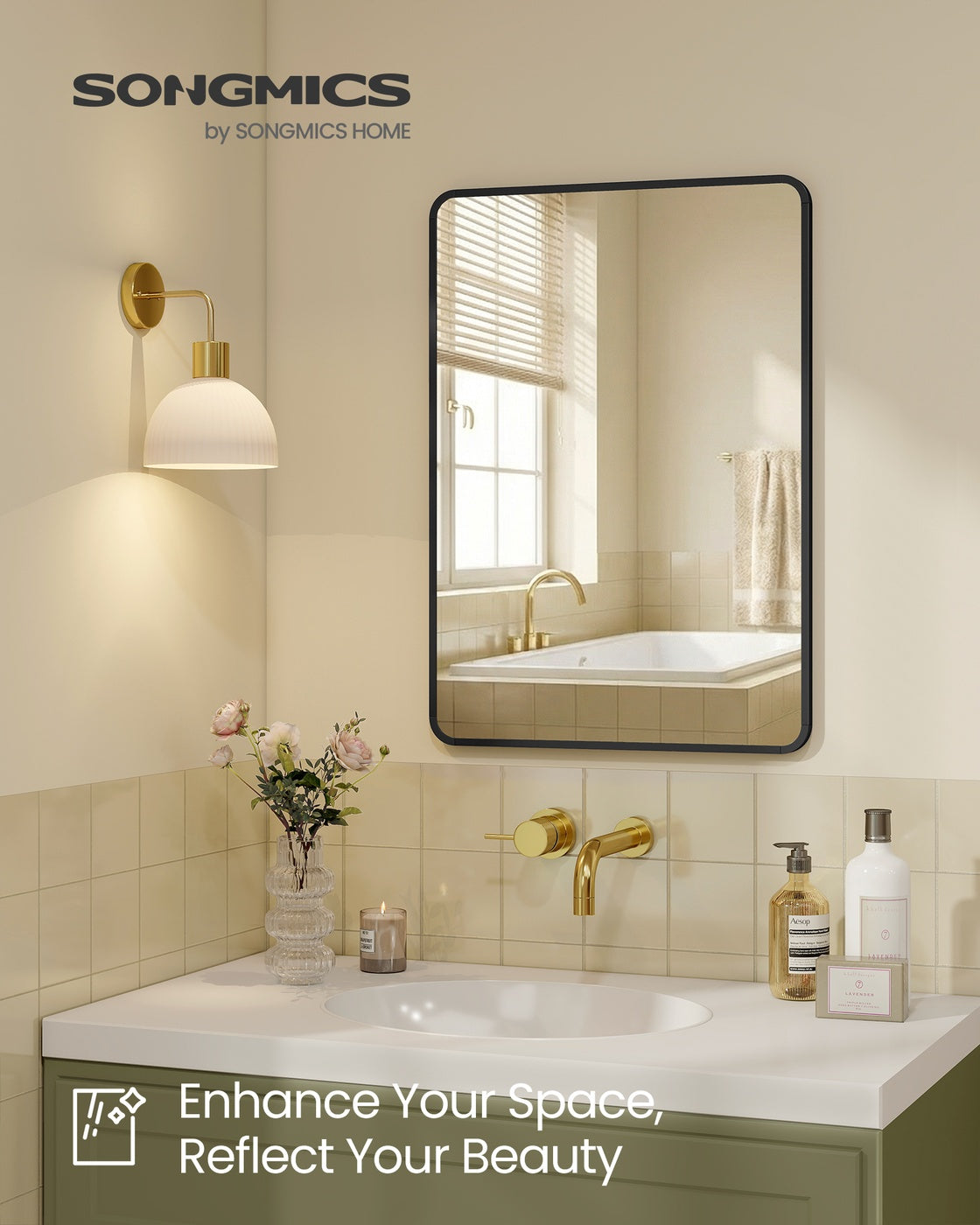 Bathroom Mirror - Tempered Glass and Aluminium Alloy - Ink Black