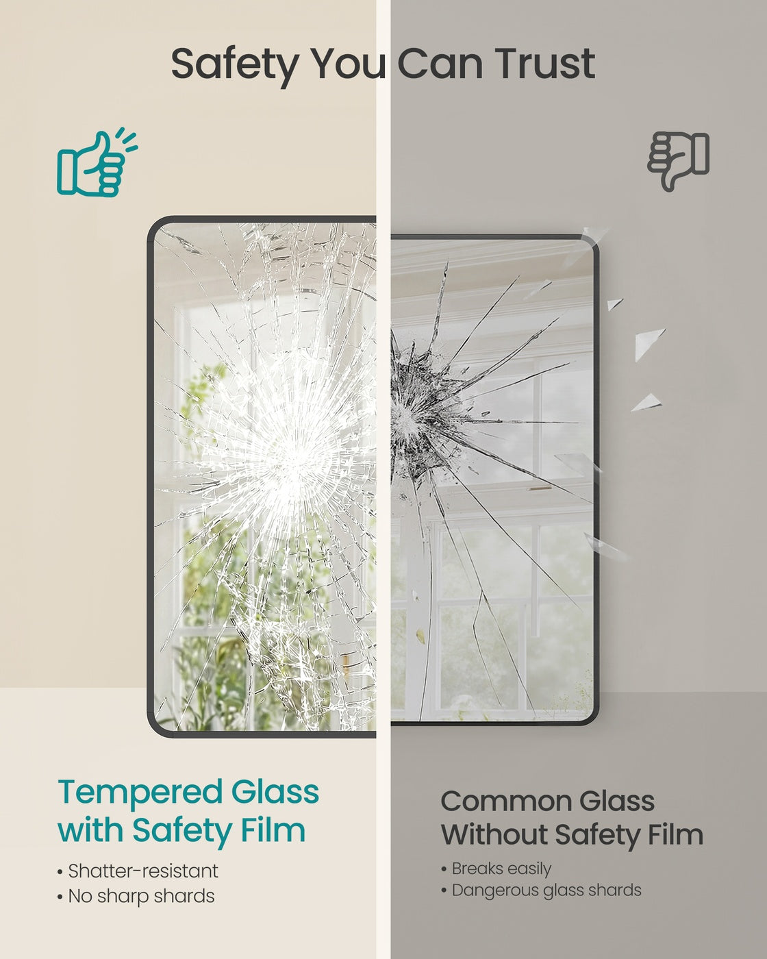 Bathroom Mirror - Tempered Glass and Aluminium Alloy - Ink Black