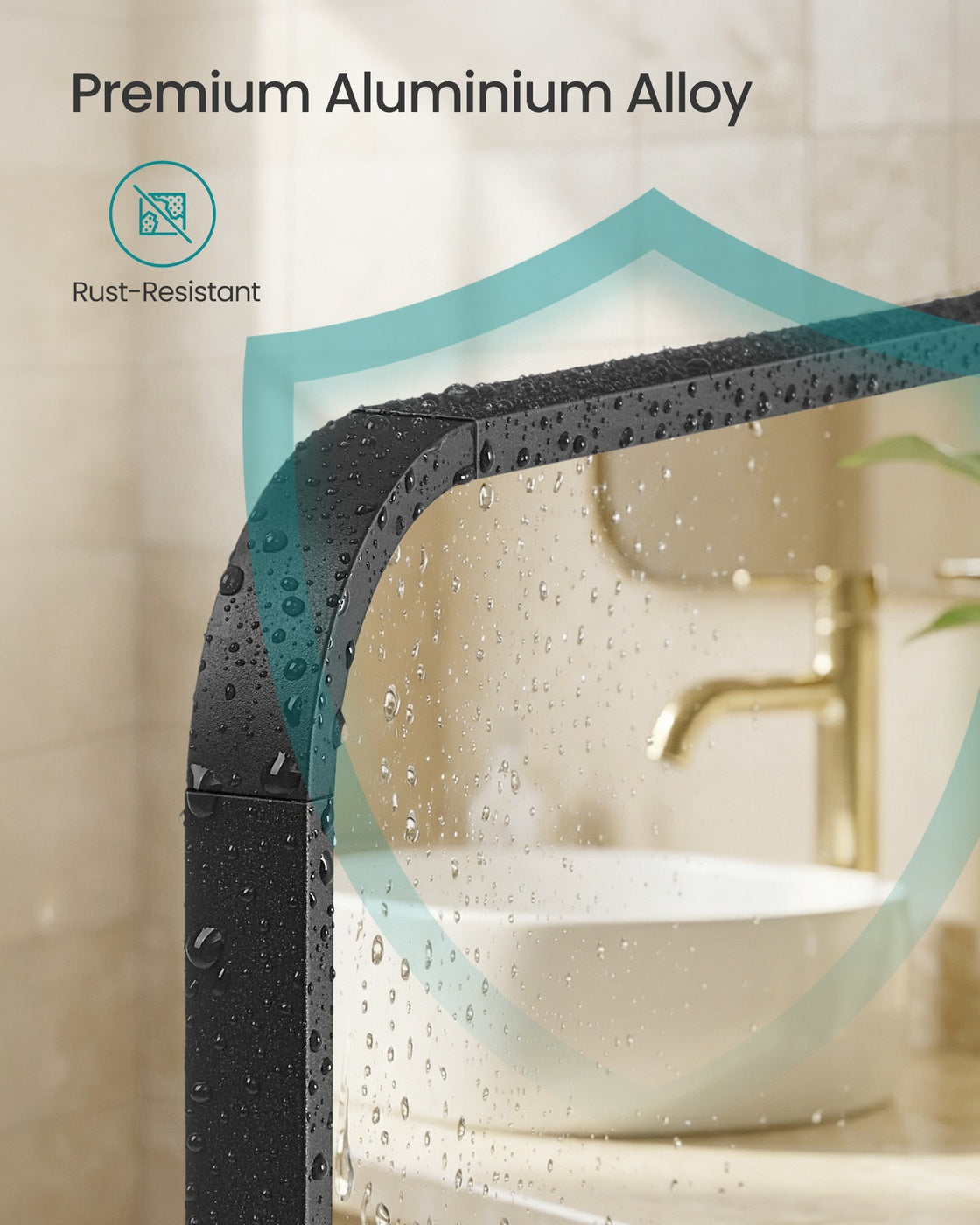 Bathroom Mirror - Tempered Glass and Aluminium Alloy - Ink Black