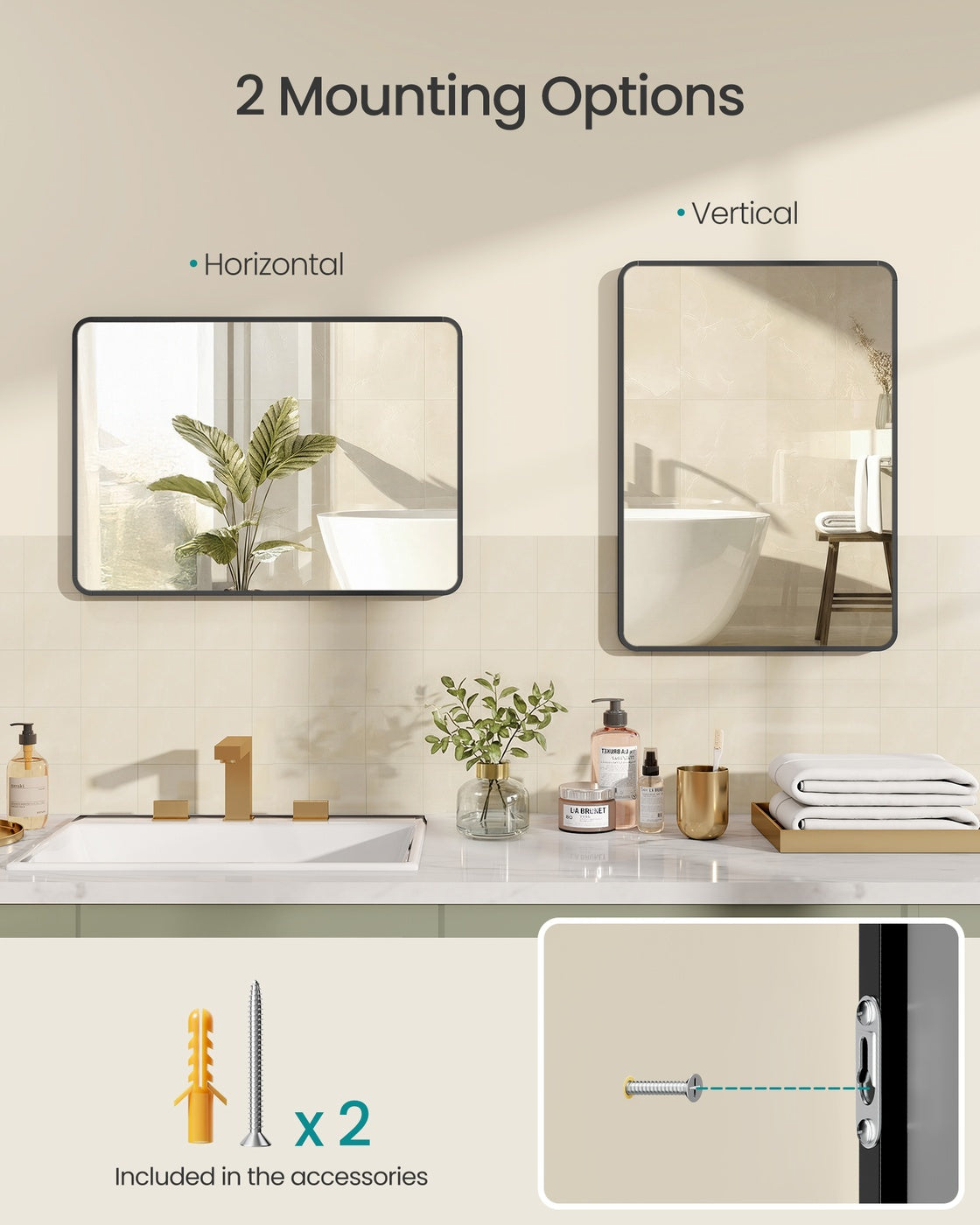 Bathroom Mirror - Tempered Glass and Aluminium Alloy - Ink Black