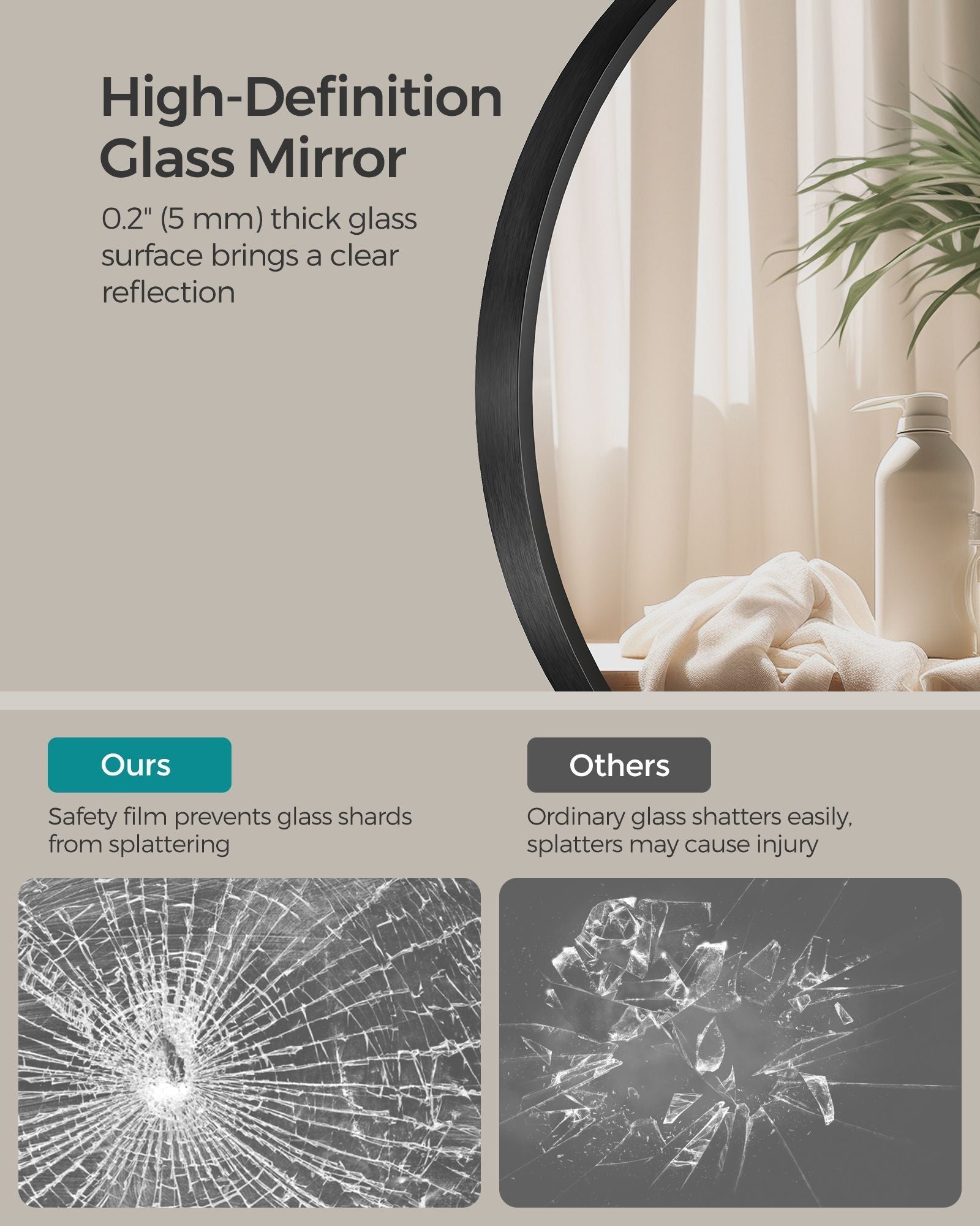 Round Wall Mirror - 50 cm - Metal - Easy to Install