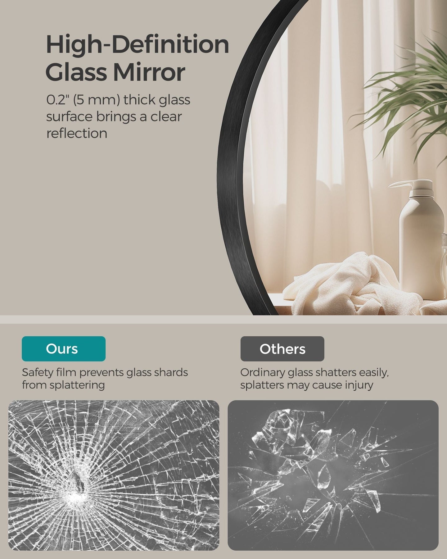 Round Wall Mirror - 50 cm - Metal - Easy to Install