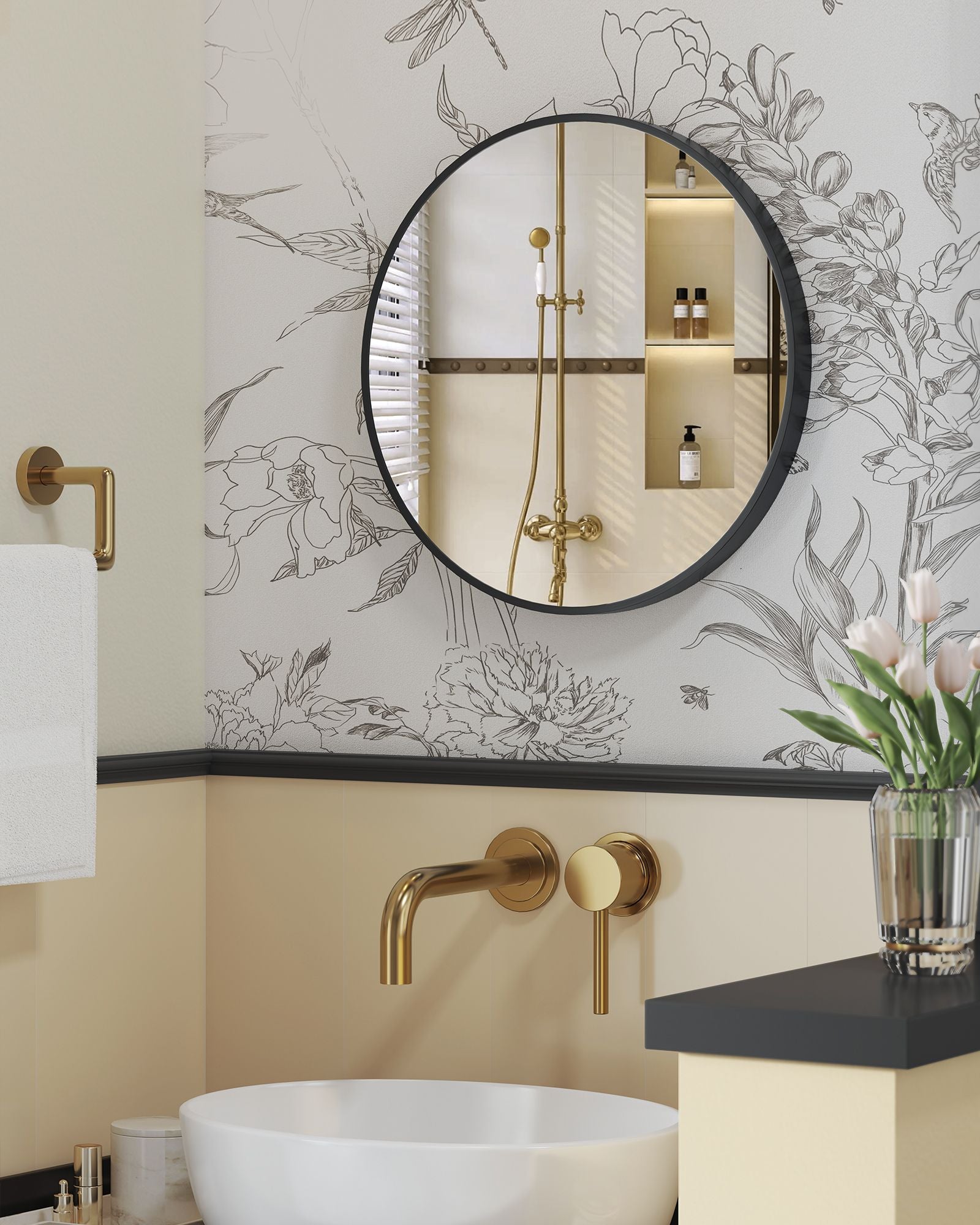 Round Wall Mirror - 50 cm - Metal - Easy to Install