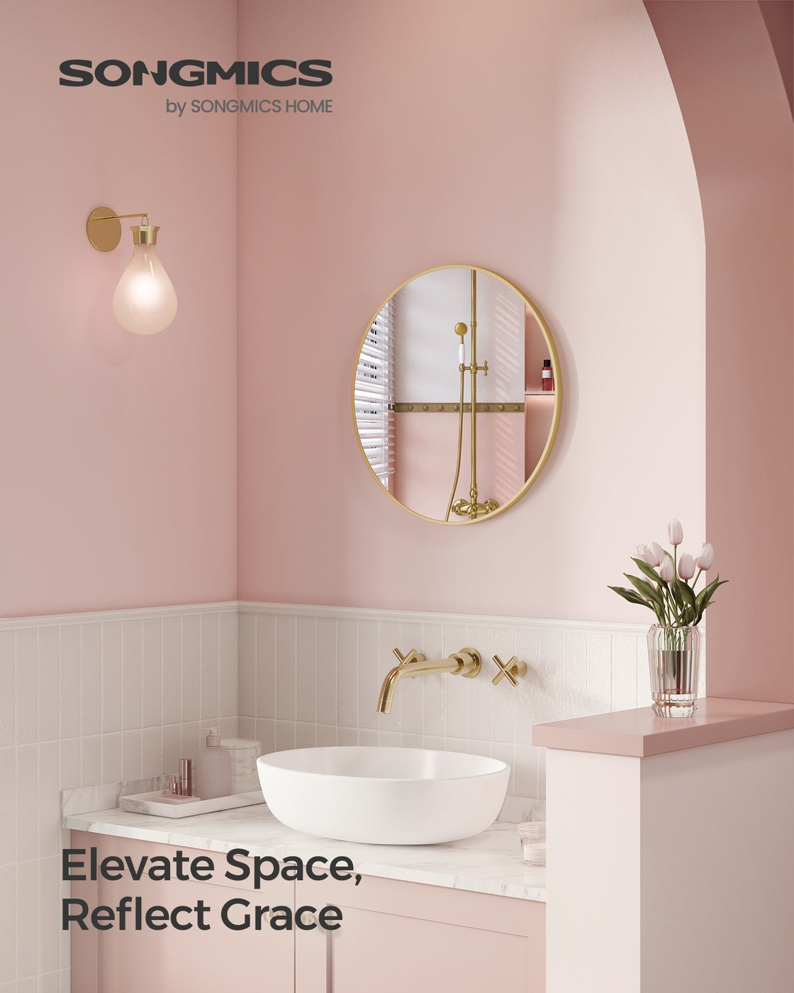 Round Mirror - Aluminium Alloy and Glass - Metallic Gold