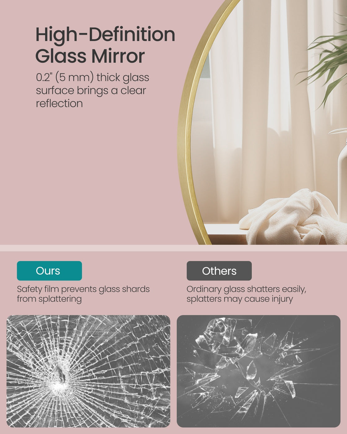 Round Mirror - Aluminium Alloy and Glass - Metallic Gold