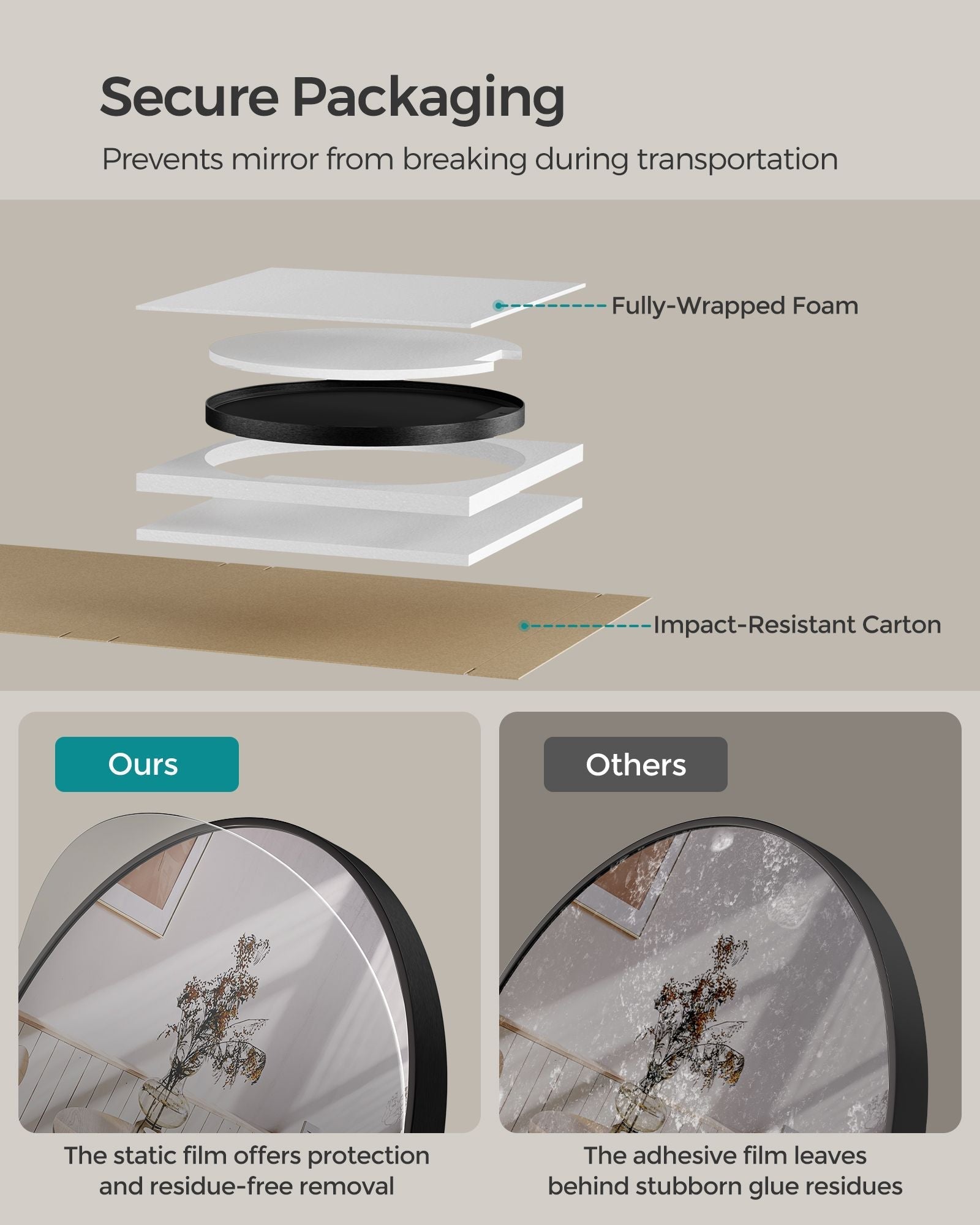 Round Wall Mirror - 40.7 cm - Metal - Easy to Install