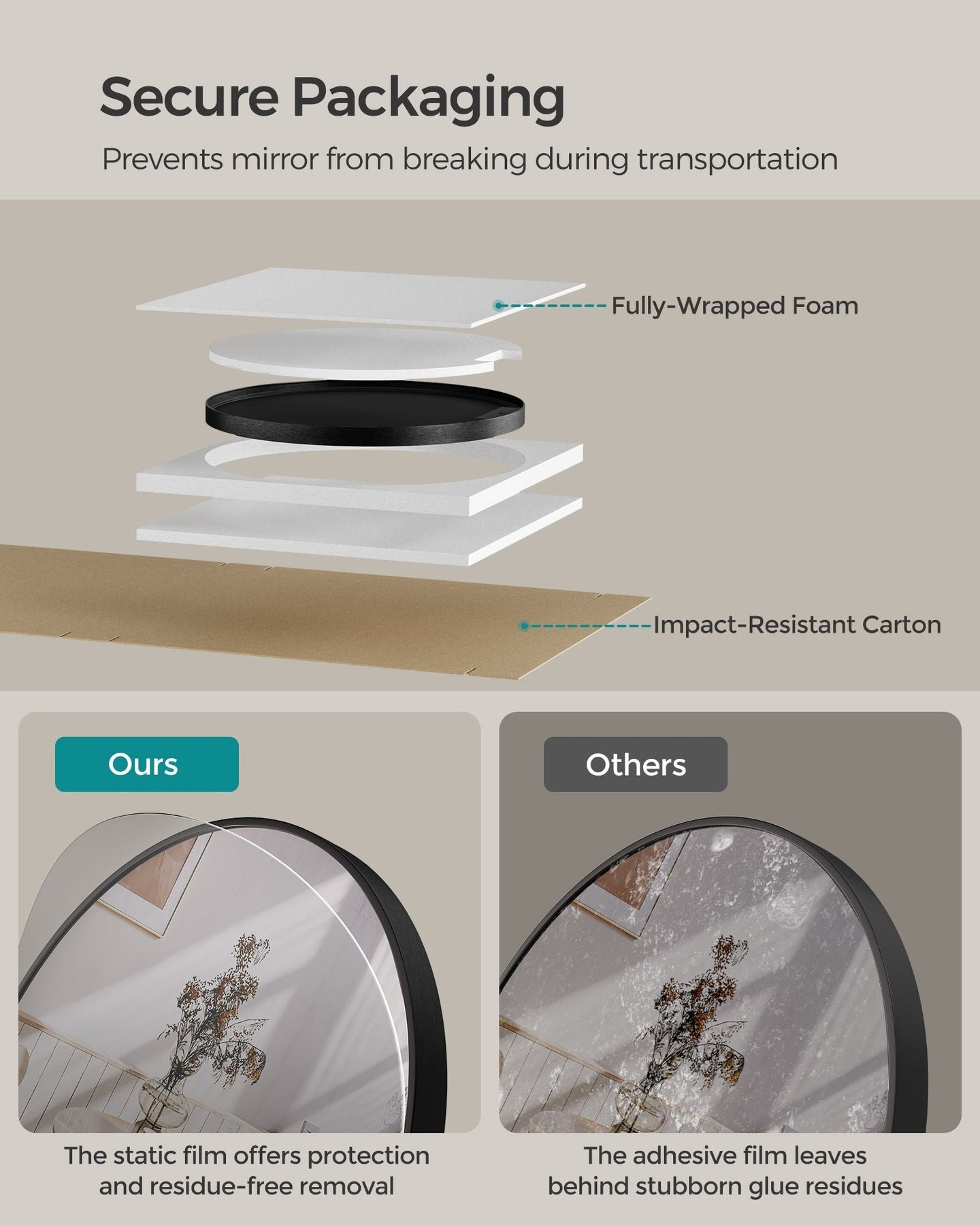 Round Wall Mirror - 40.7 cm - Metal - Easy to Install