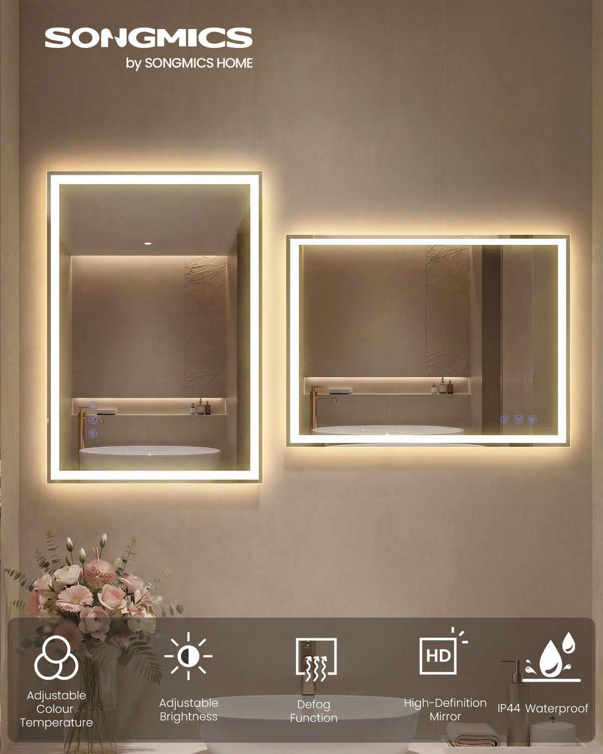 Hollywood Mirror - With Dimmable LED Lights - Matte White - 50.7 x 70.7 cm