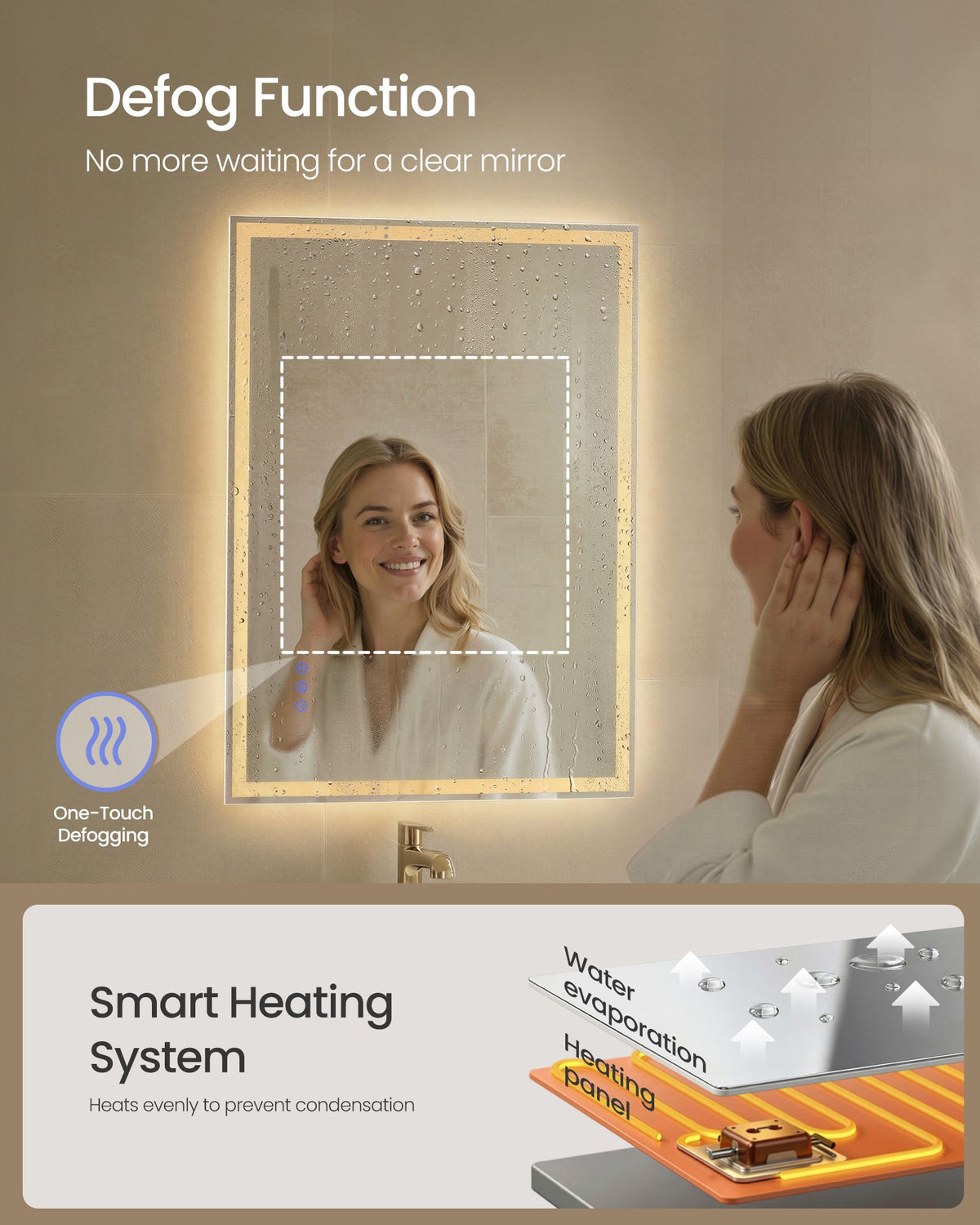 Hollywood Mirror - With Dimmable LED Lights - Matte White - 50.7 x 70.7 cm