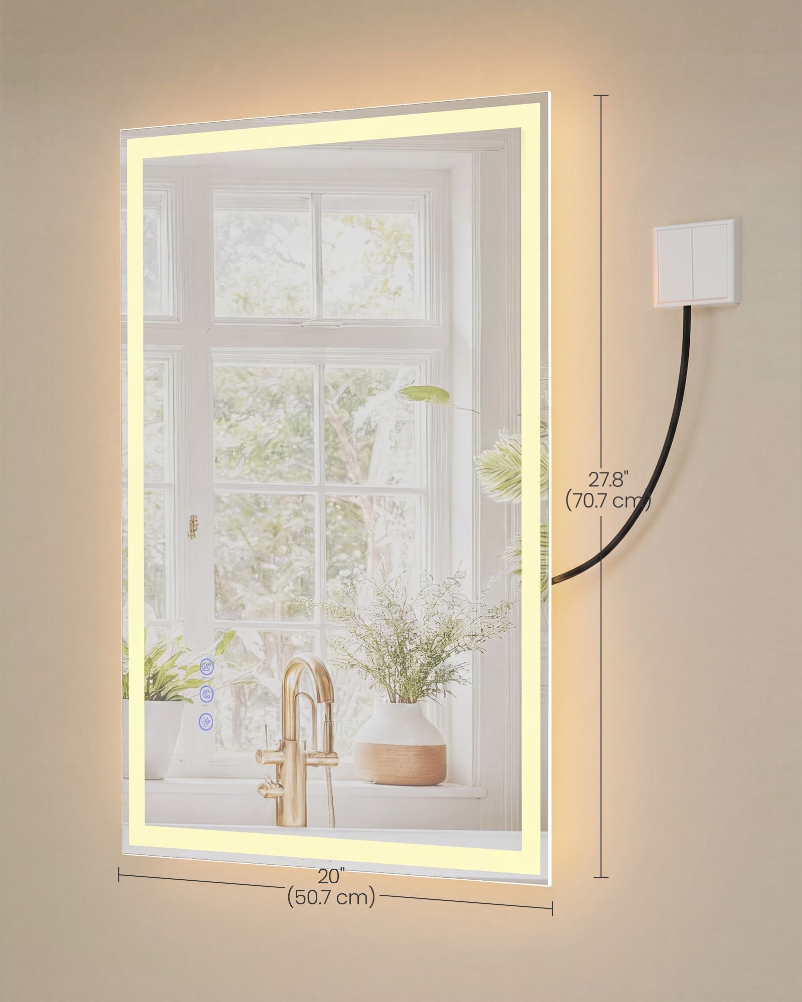 Hollywood Mirror - With Dimmable LED Lights - Matte White - 50.7 x 70.7 cm
