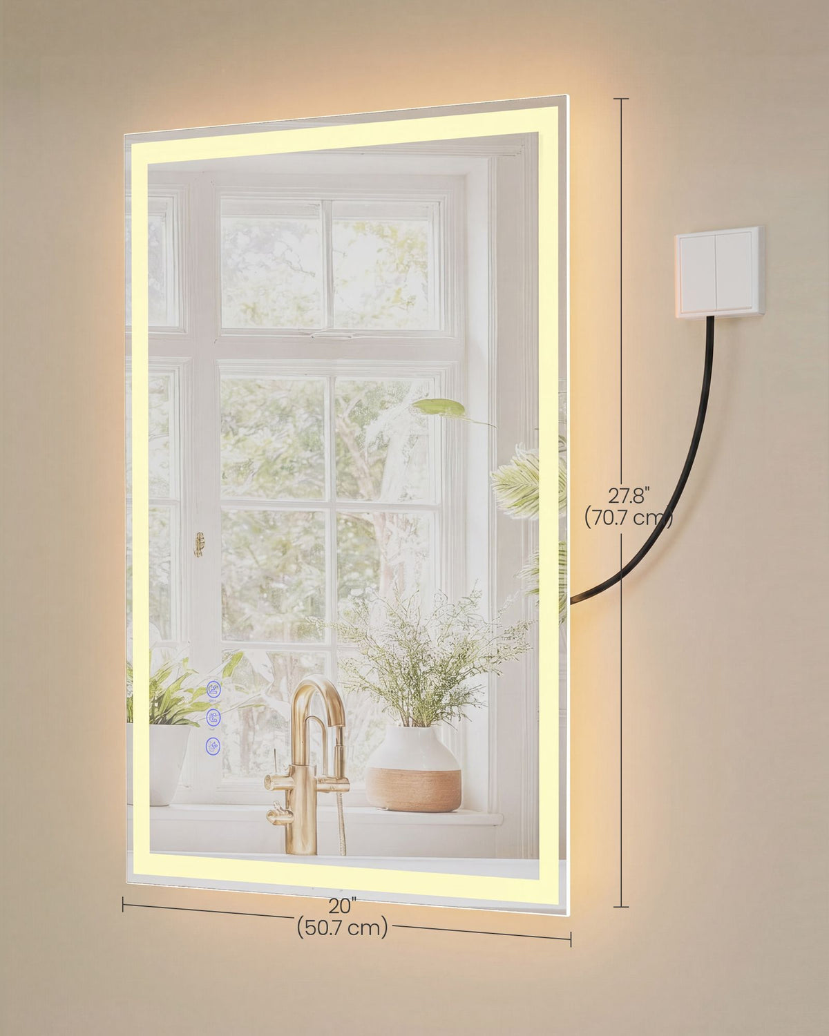 Hollywood Mirror - With Dimmable LED Lights - Matte White - 50.7 x 70.7 cm