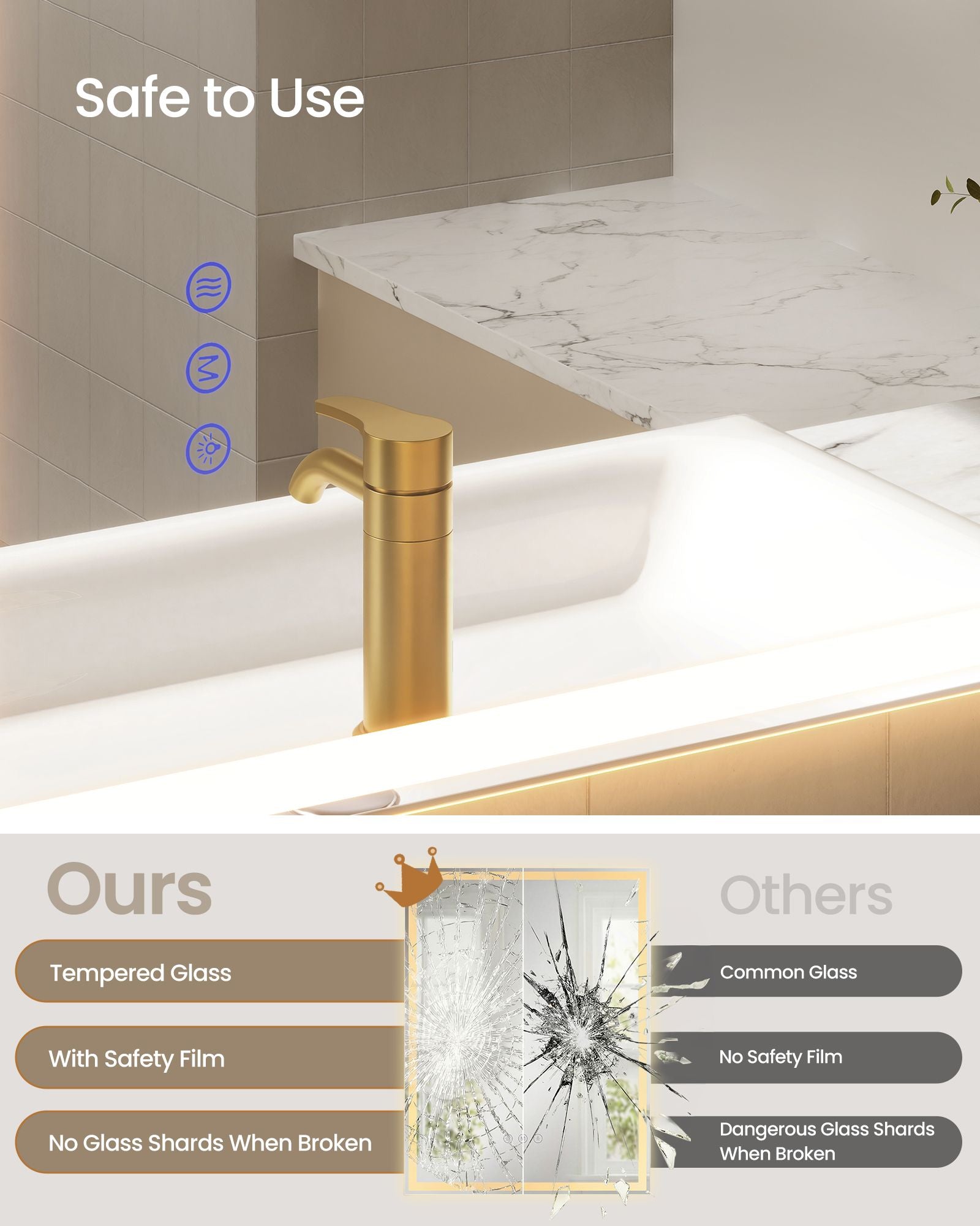Hollywood Mirror - With Dimmable LED Lights - Matte White - 50.7 x 70.7 cm