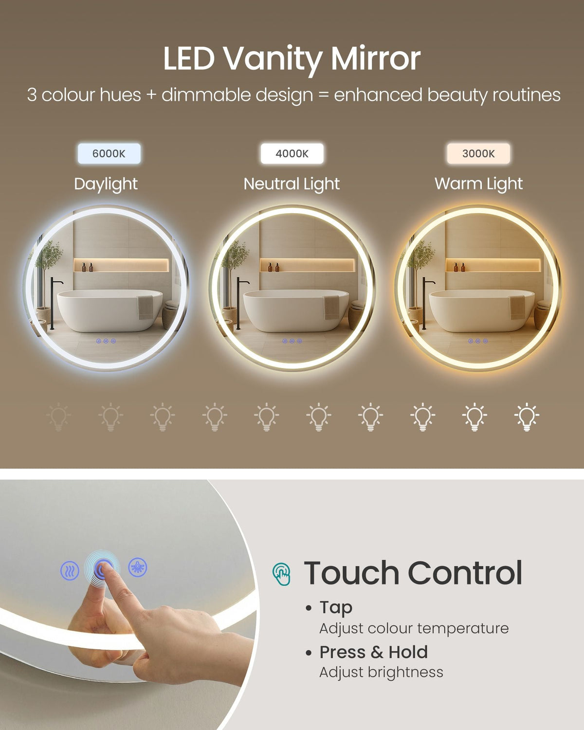 Hollywood Mirror - With Dimmable LED Lights - Matte White