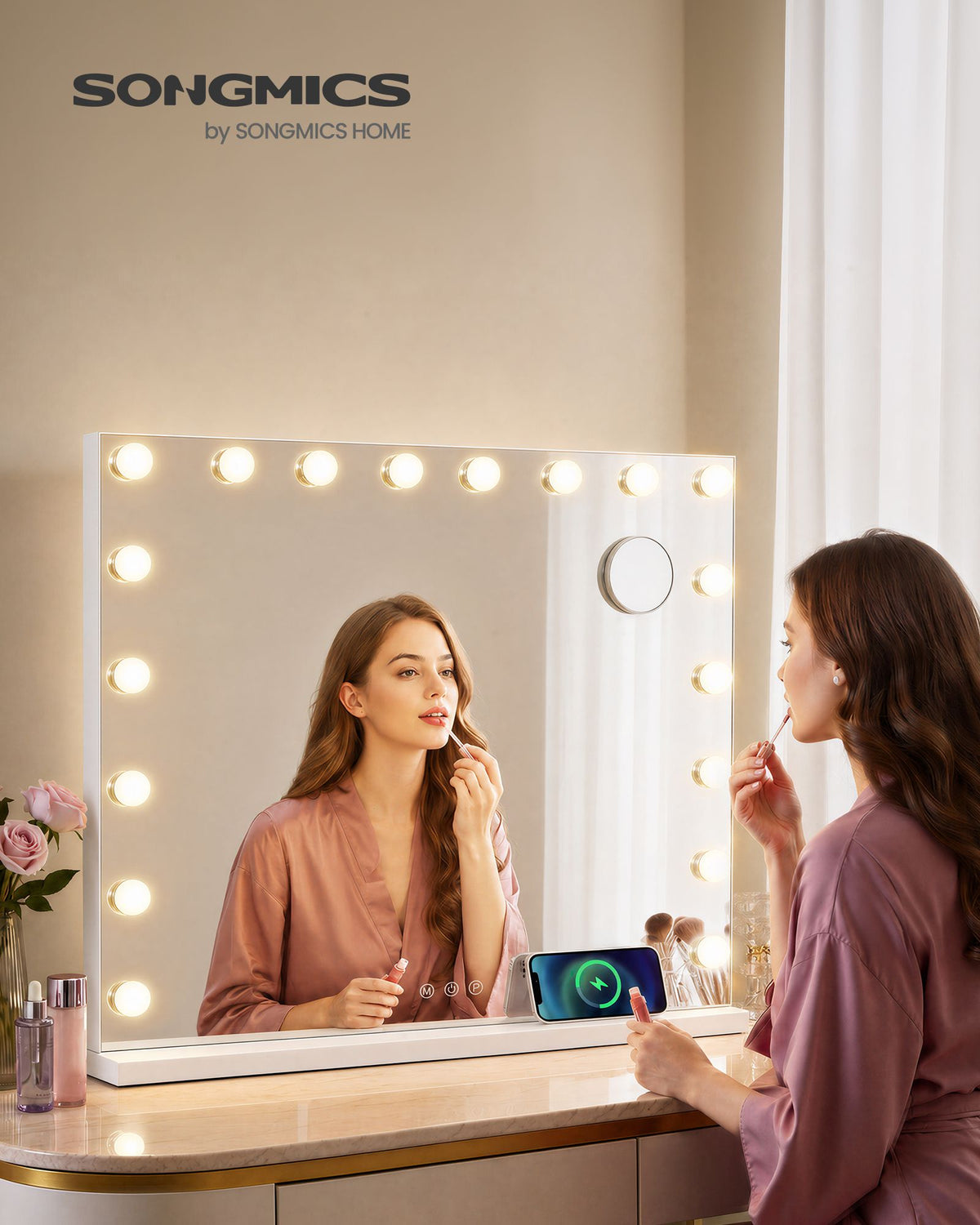 Hollywood Mirror - With Dimmable LED Lights - Matte White