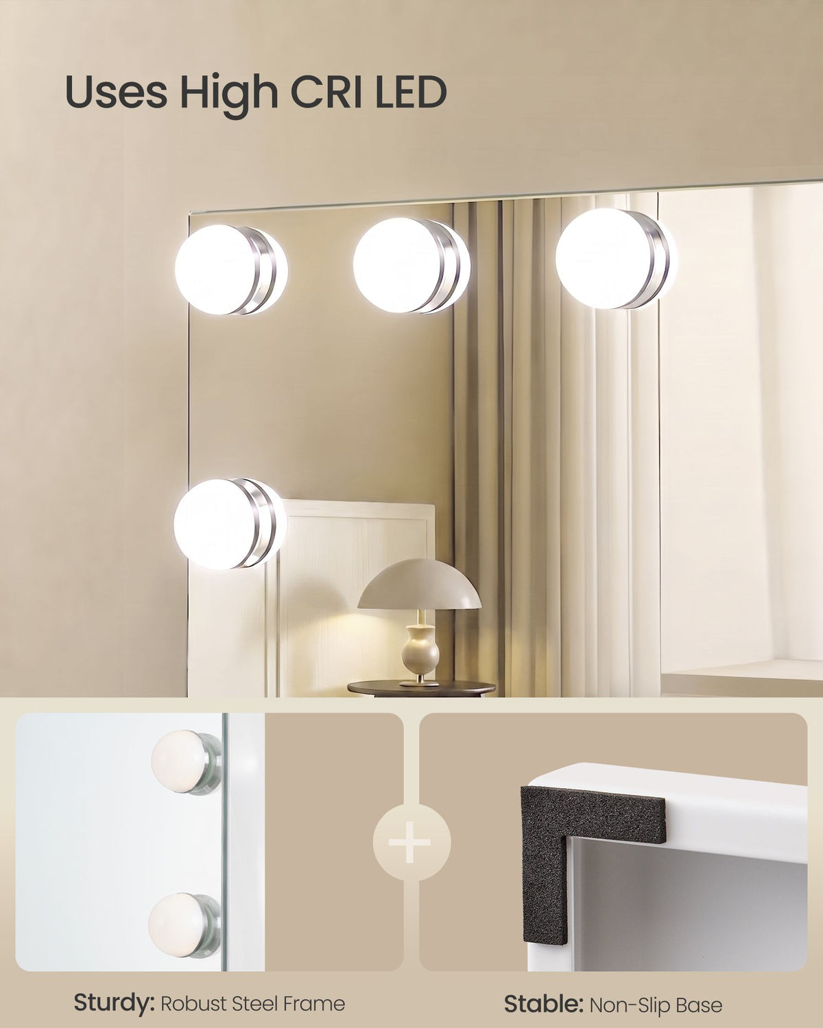 Hollywood Mirror - With Dimmable LED Lights - Matte White