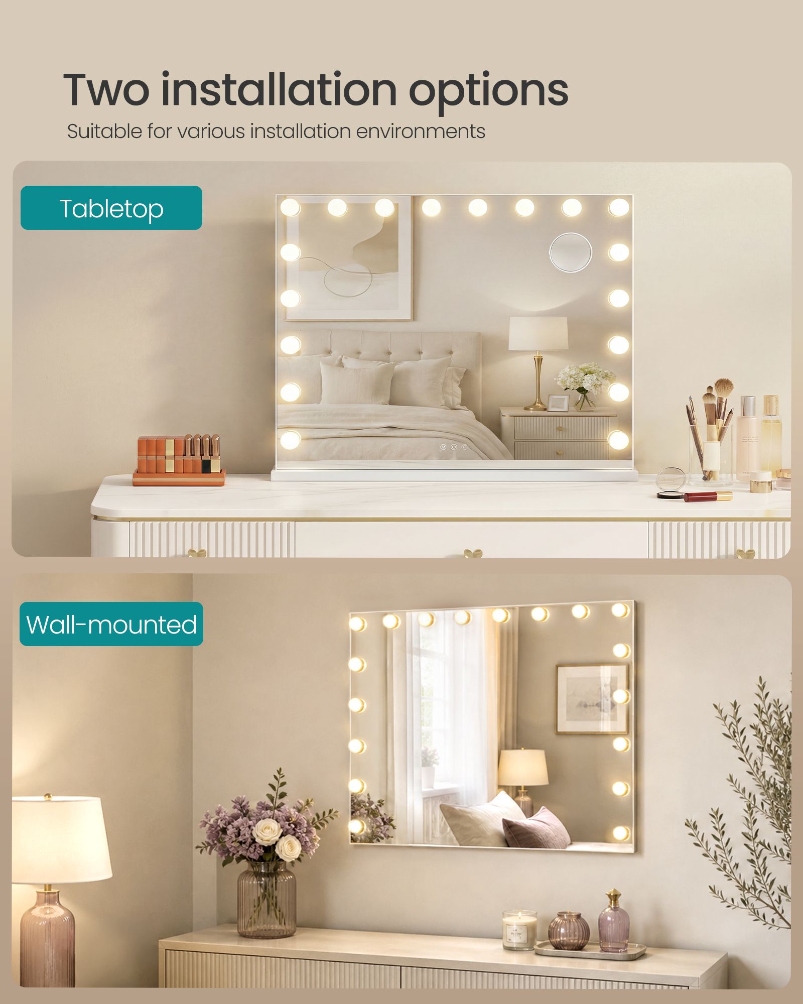 Hollywood Mirror - With Dimmable LED Lights - Matte White