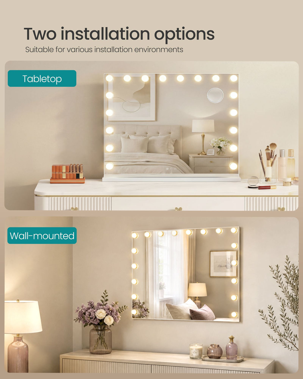 Hollywood Mirror - With Dimmable LED Lights - Matte White