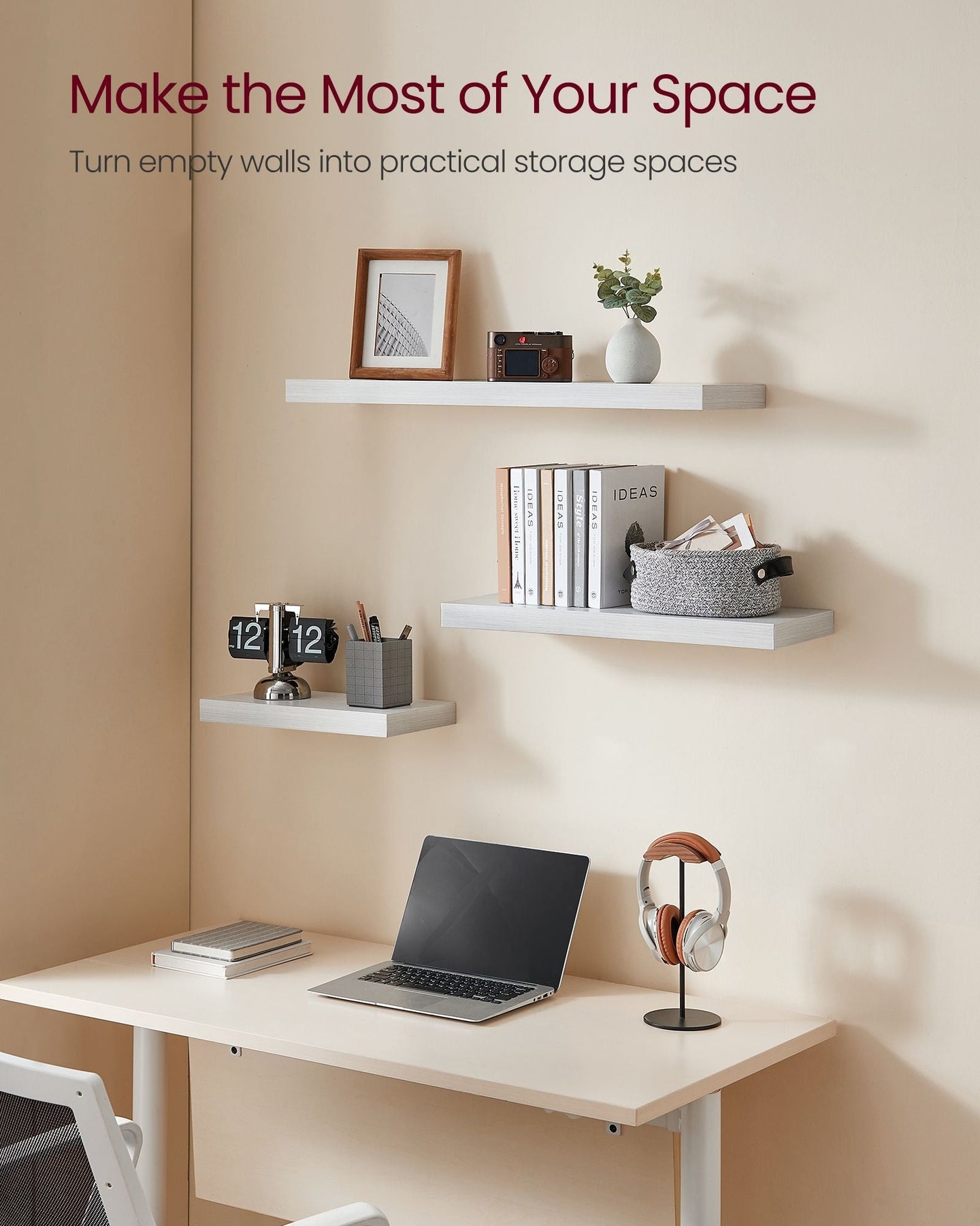 Floating Wall Shelf - Engineered Wood - Maple White - Versatile Display for Décor and Picture Frames