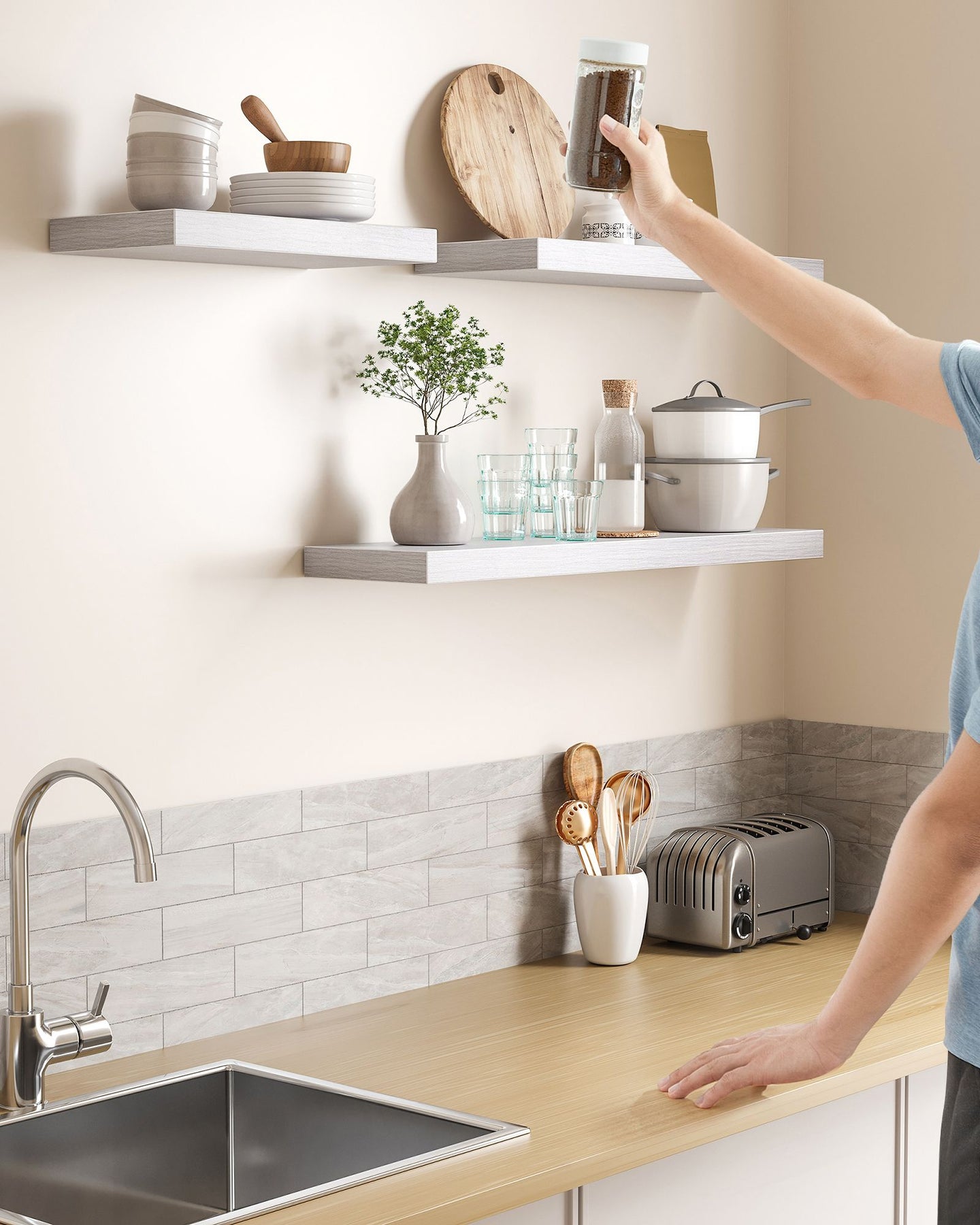 Floating Wall Shelf - Engineered Wood - Maple White - Versatile Display for Décor and Picture Frames