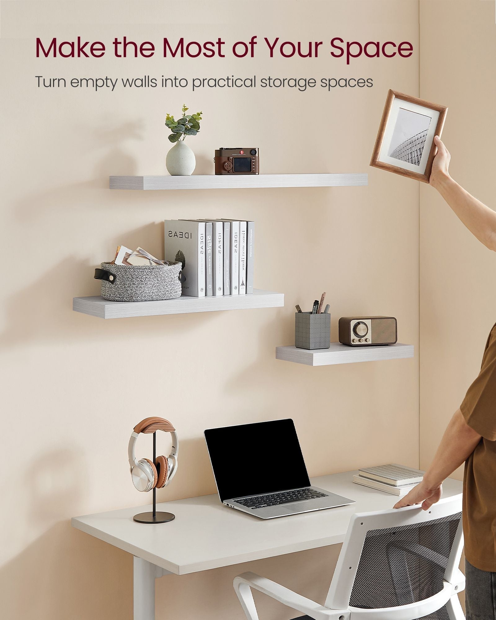 Floating Wall Shelf - Wood - Maple White - Versatile Display for Home Decor