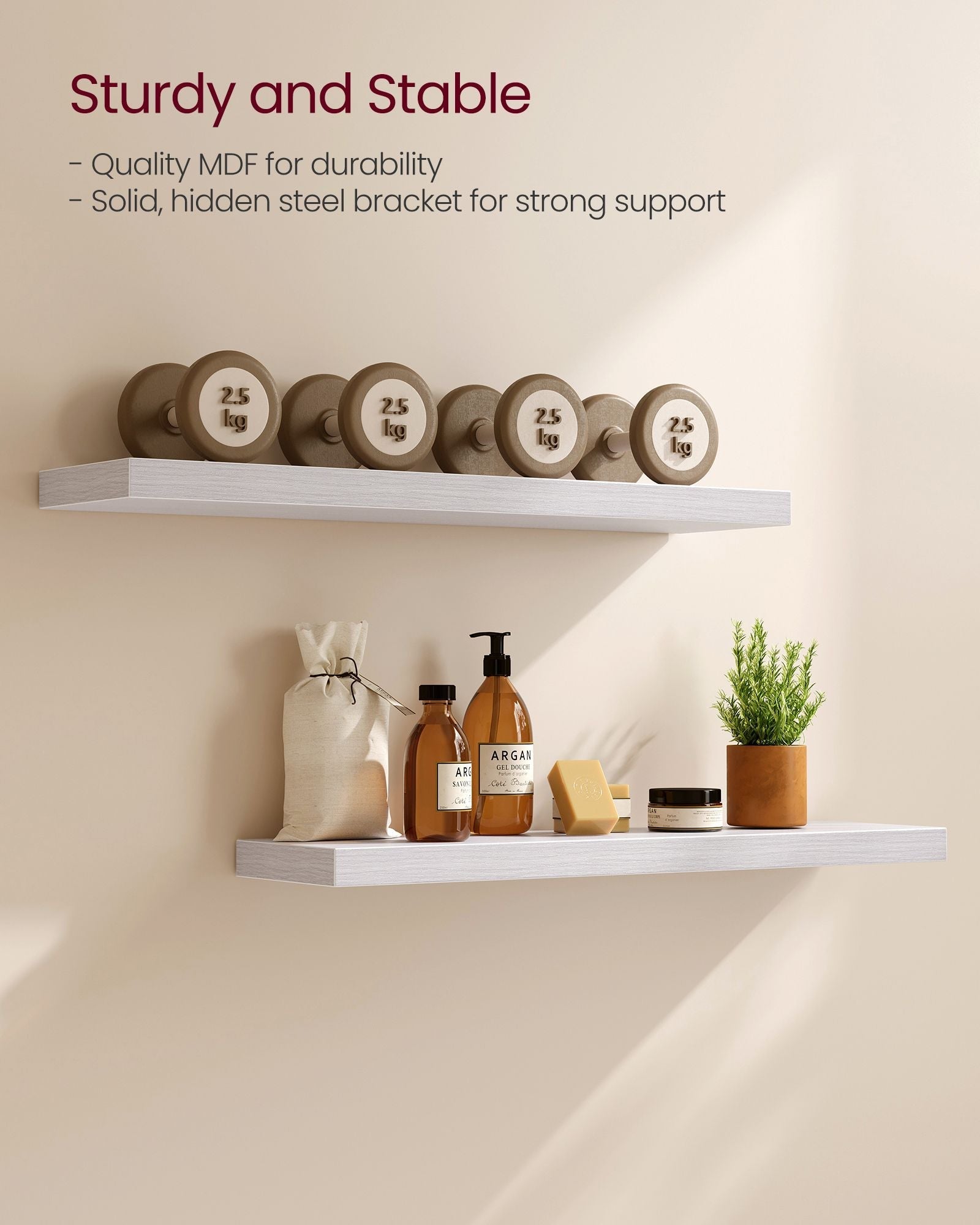 Floating Wall Shelf - Wood - Maple White - Versatile Display for Home Decor