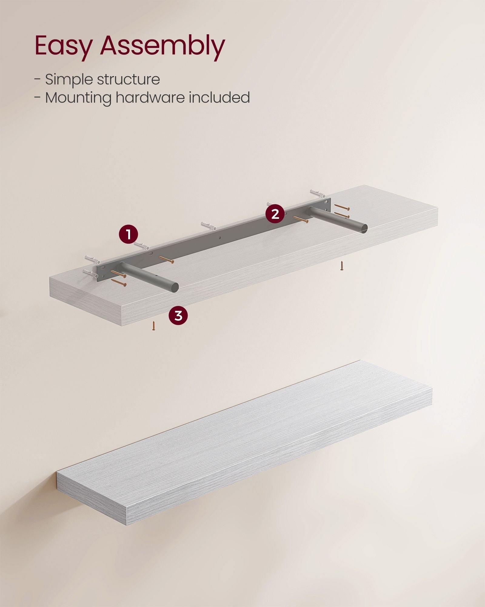 Floating Wall Shelf - Wood - Maple White - Versatile Display for Home Decor