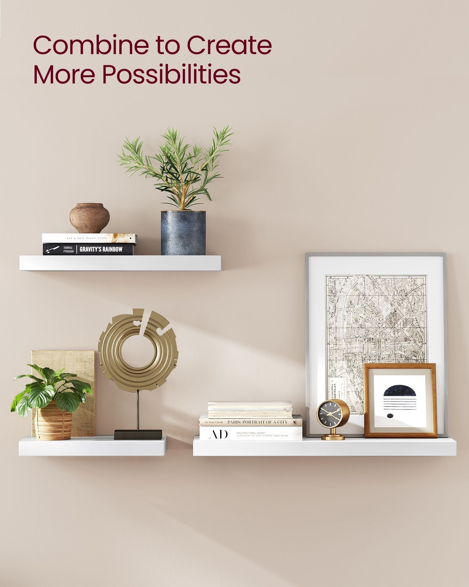 Floating Wall Shelf - Wood - Maple White - Versatile Display for Home Decor