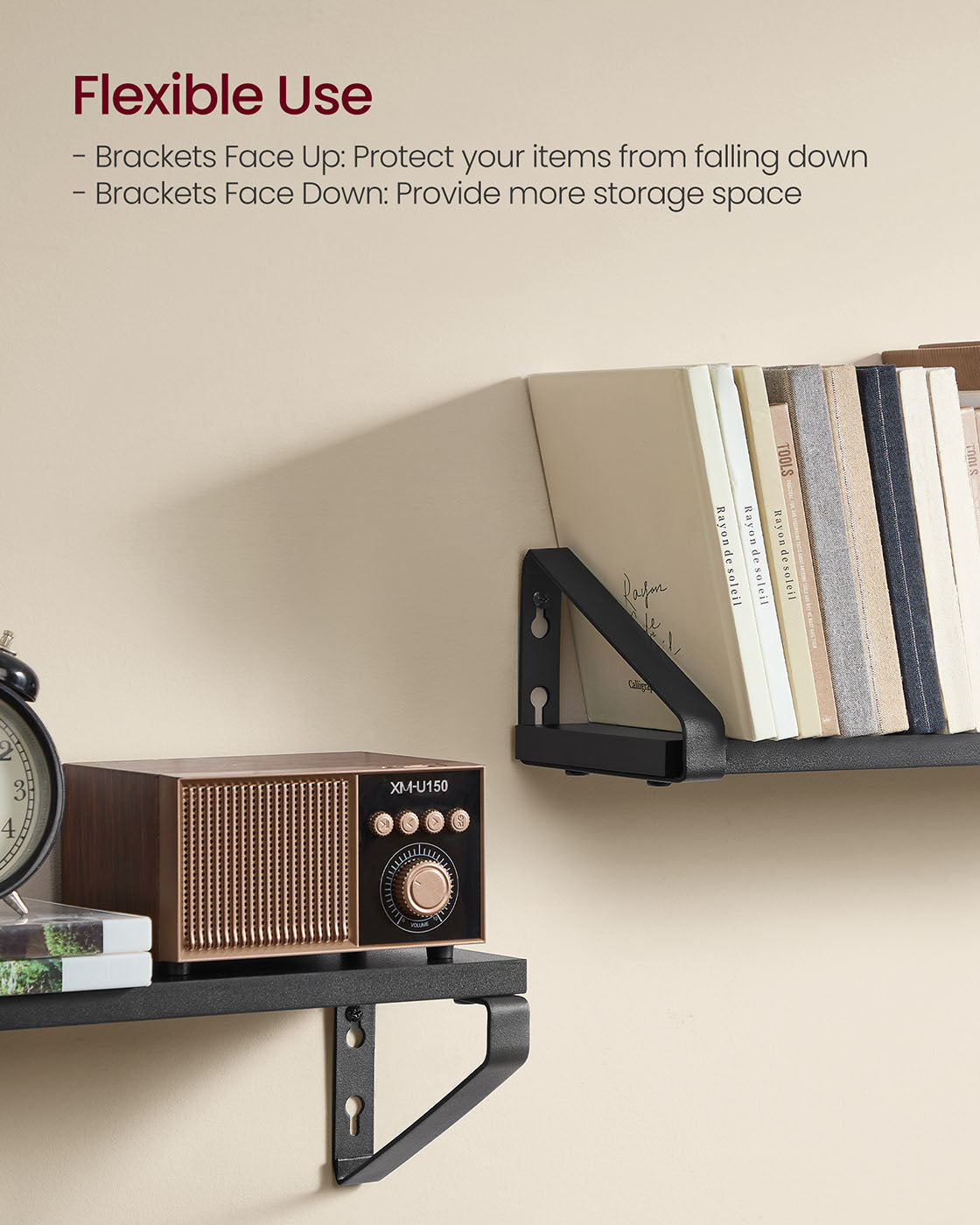 Set of 3 Floating Wall Shelves - Wood - Ink Black - Dual Mounting Options