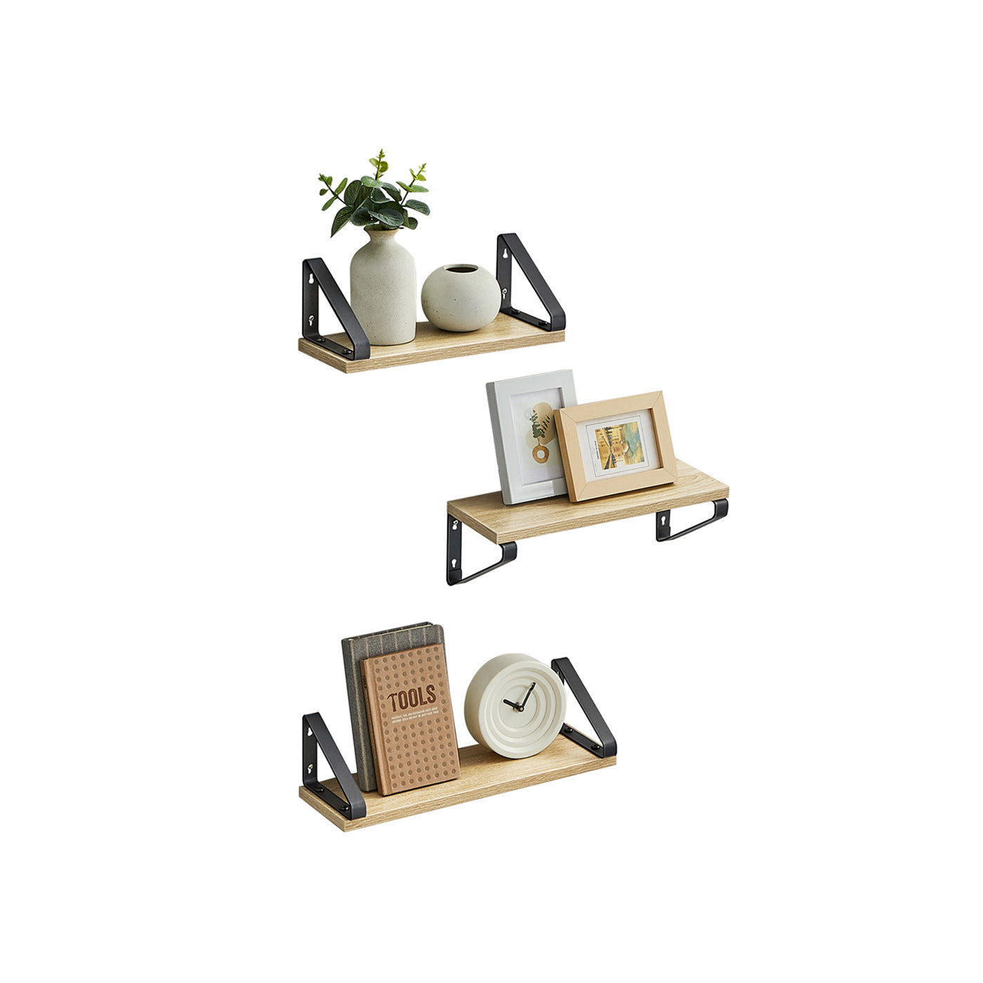 Set of 3 Floating Wall Shelves - Wood - Ink Black - Dual Mounting Options