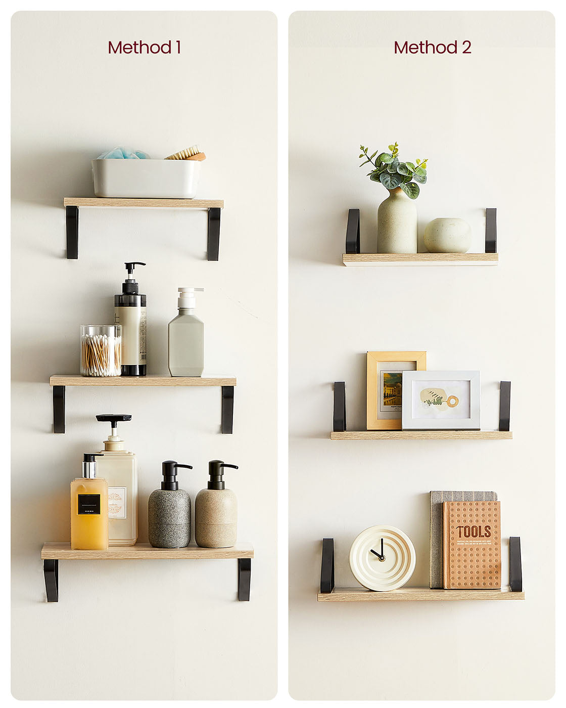 Set of 3 Floating Wall Shelves - Wood - Golden Oak - Dual Mounting Options