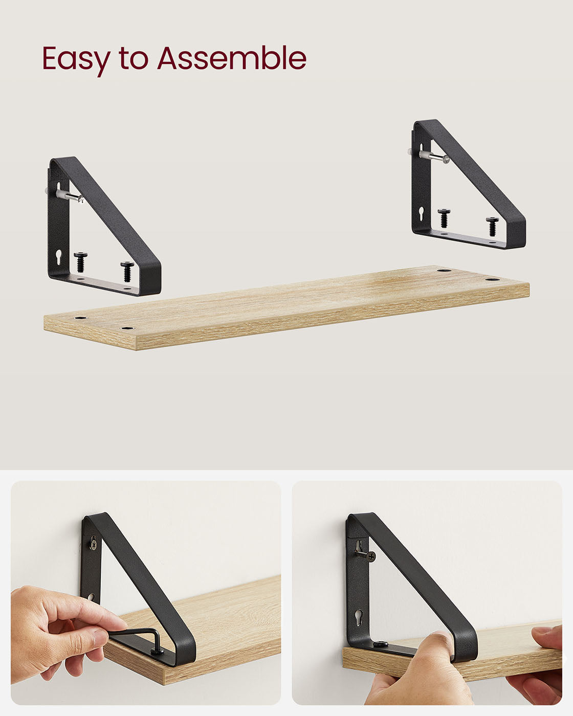 Set of 3 Floating Wall Shelves - Wood - Golden Oak - Dual Mounting Options