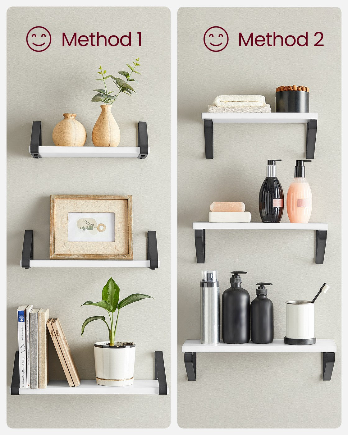 Wall Shelves Floating Shelves Set of 3 30 35 Cloud White and Matte Black - Wood and Steel - Cloud White